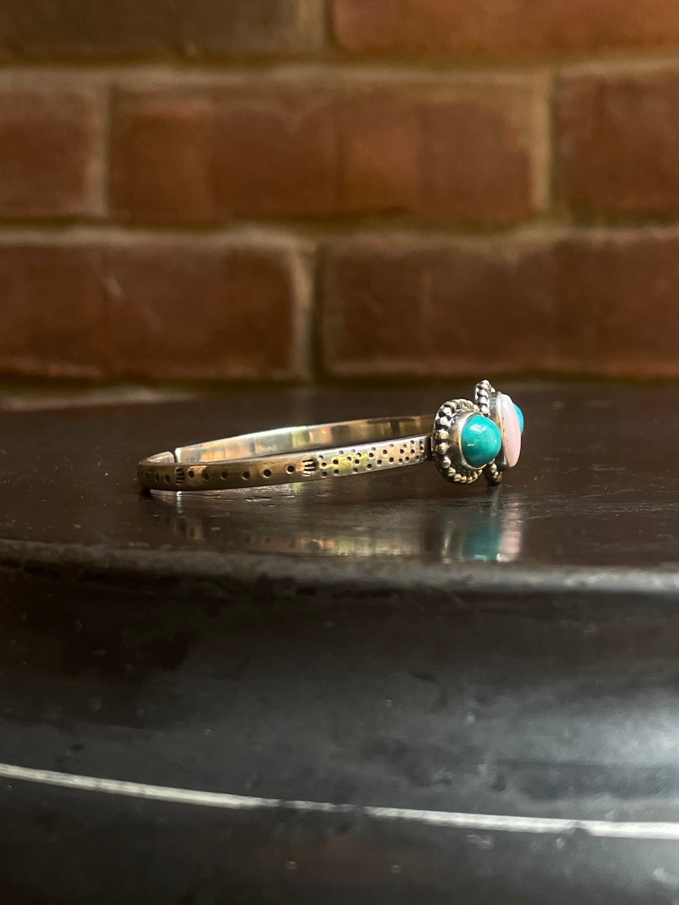 Pink Conch & Kingman Turquoise Cuff Bracelet | 925 Sterling Silver G614