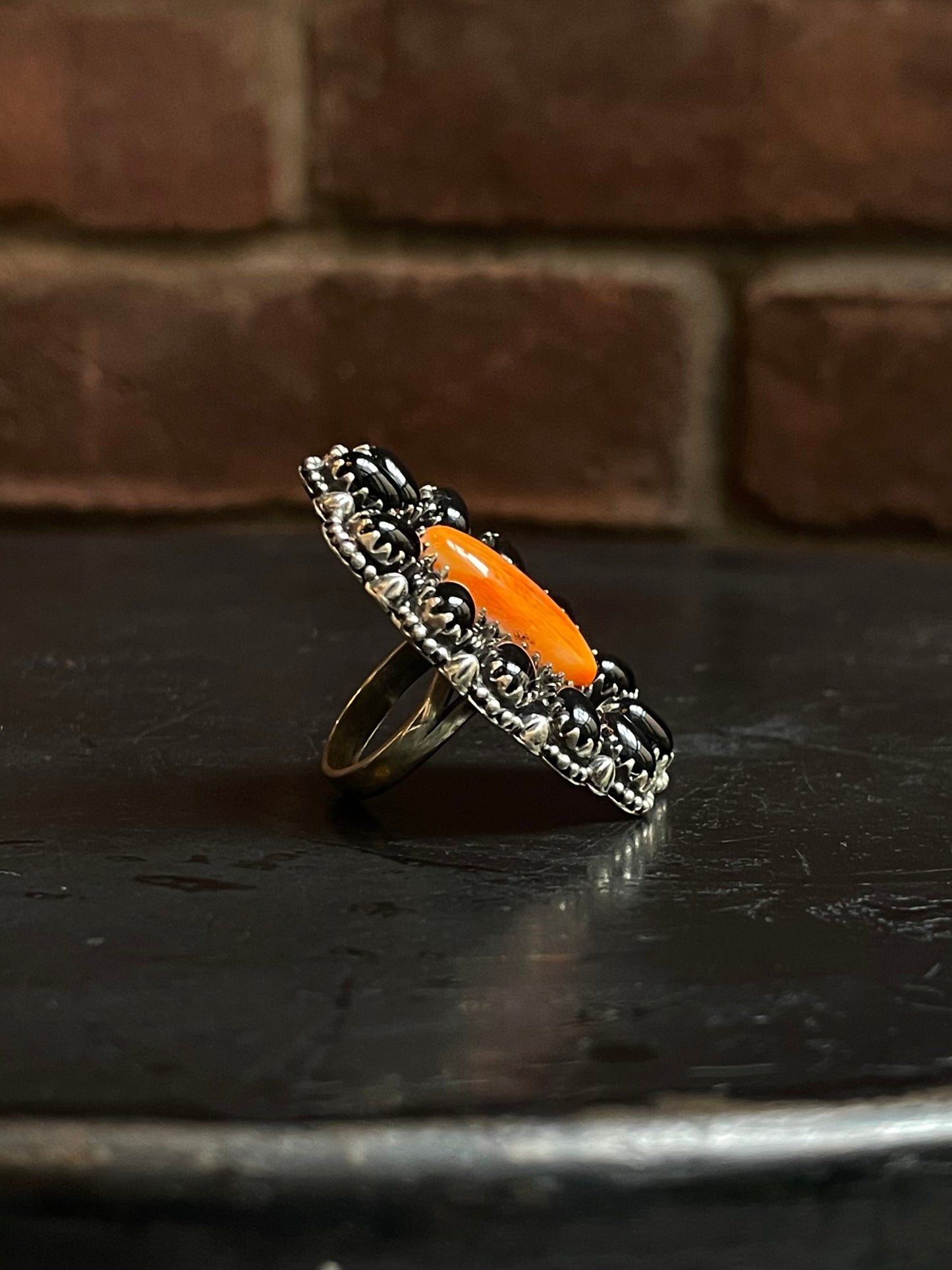 Spiny Oyster & Black Onyx Ring Size 7 | 925 Sterling Silver G237