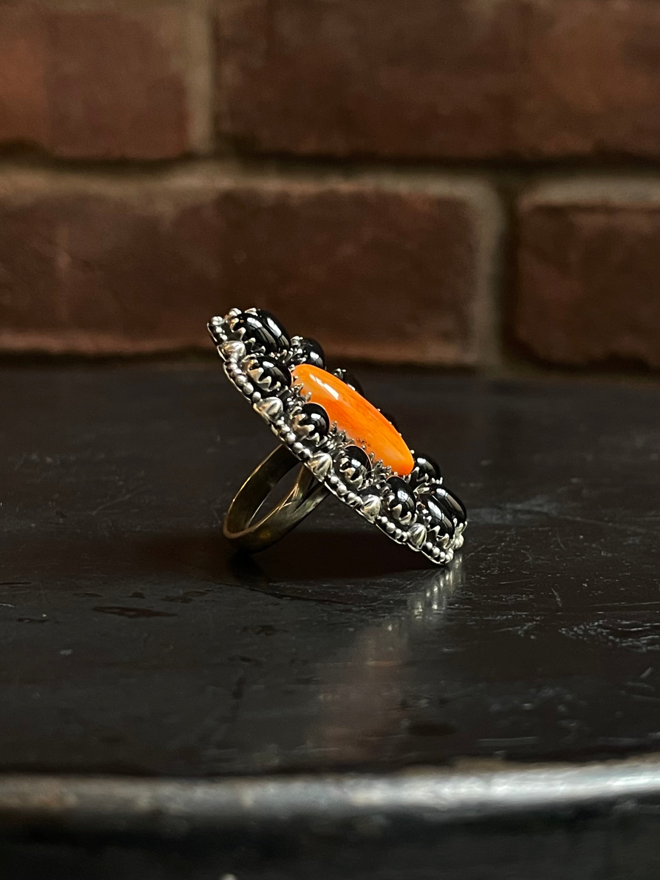 Spiny Oyster & Black Onyx Ring Size 7 | 925 Sterling Silver G237