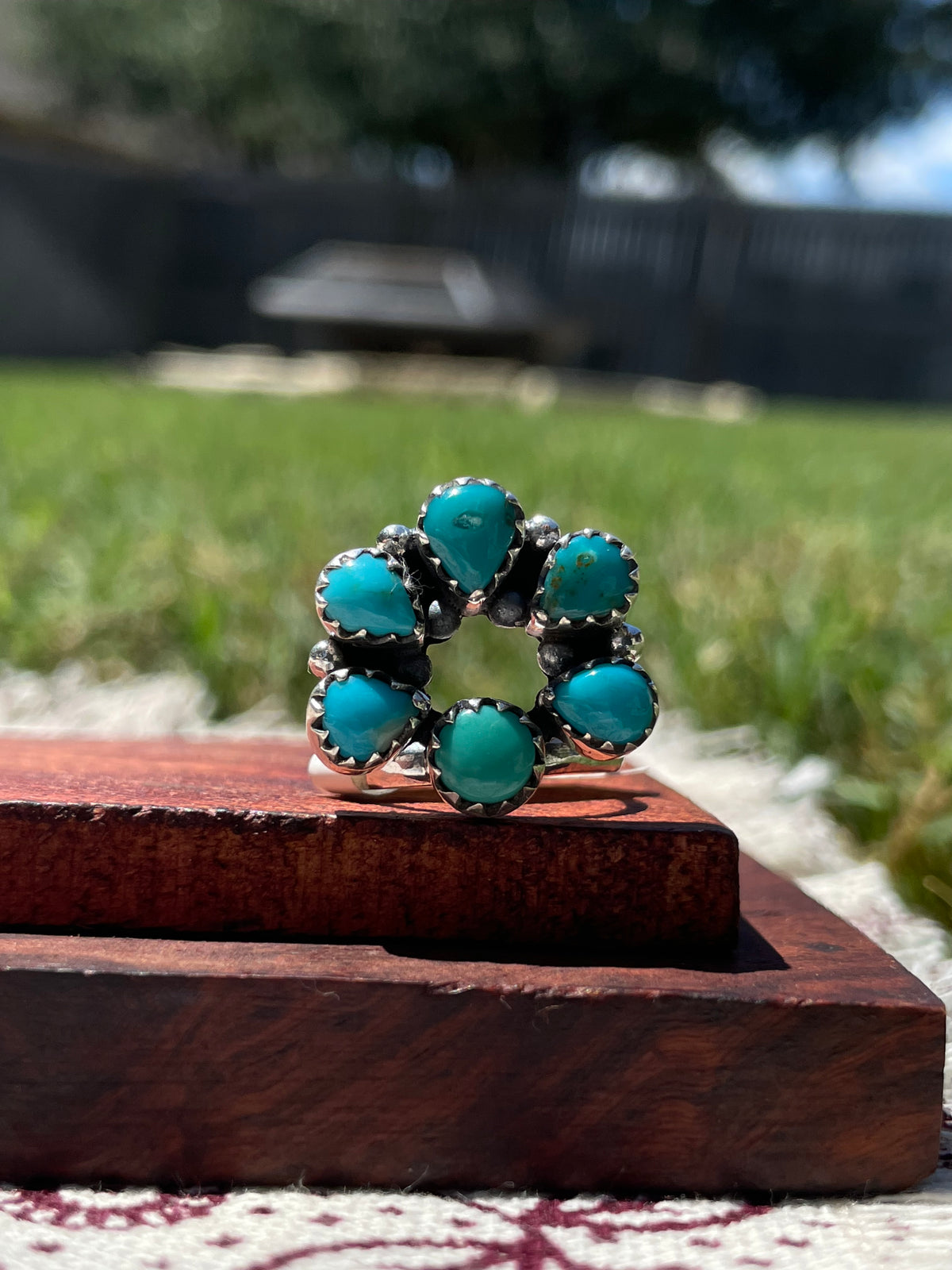 Turquoise Cluster Ring Size 8 | 925 Sterling Silver D297