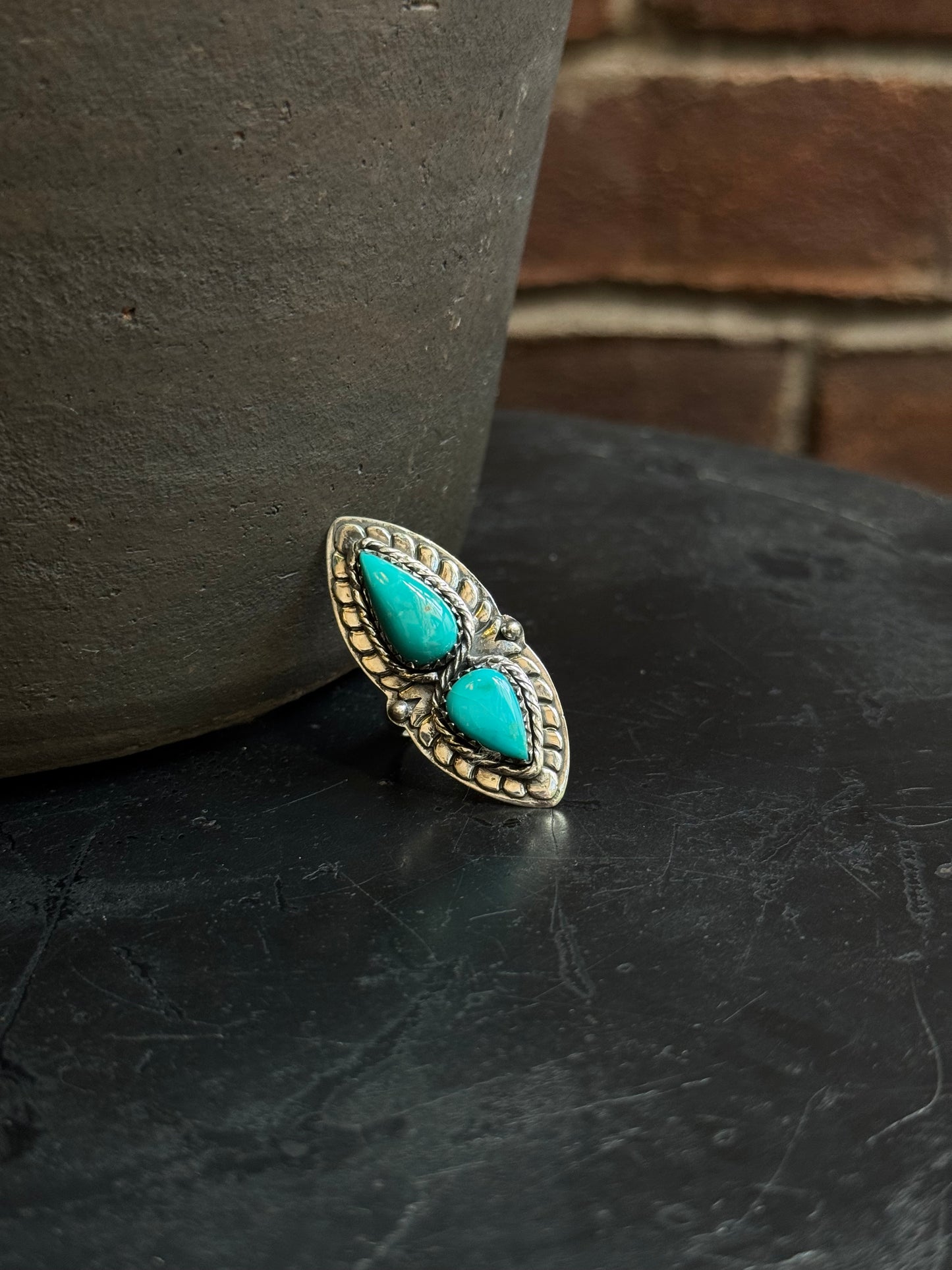 Turquoise Double Stone Ring | 925 Sterling Silver | Size 7 C313