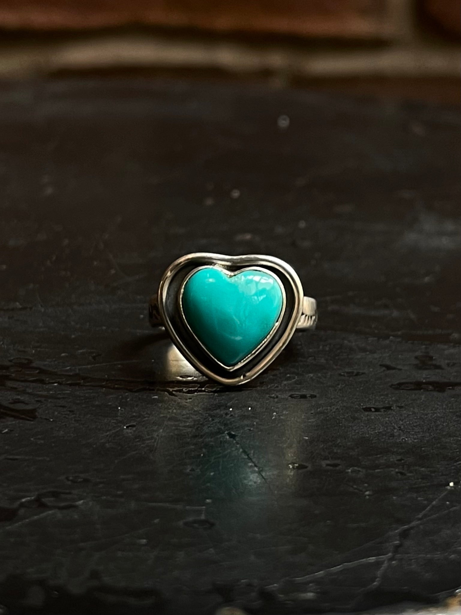 Kingman Turquoise Heart Ring Size 7.75 | 925 Sterling Silver Southwest E113