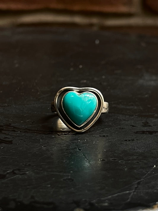 Kingman Turquoise Heart Ring Size 7.75 | 925 Sterling Silver Southwest E113