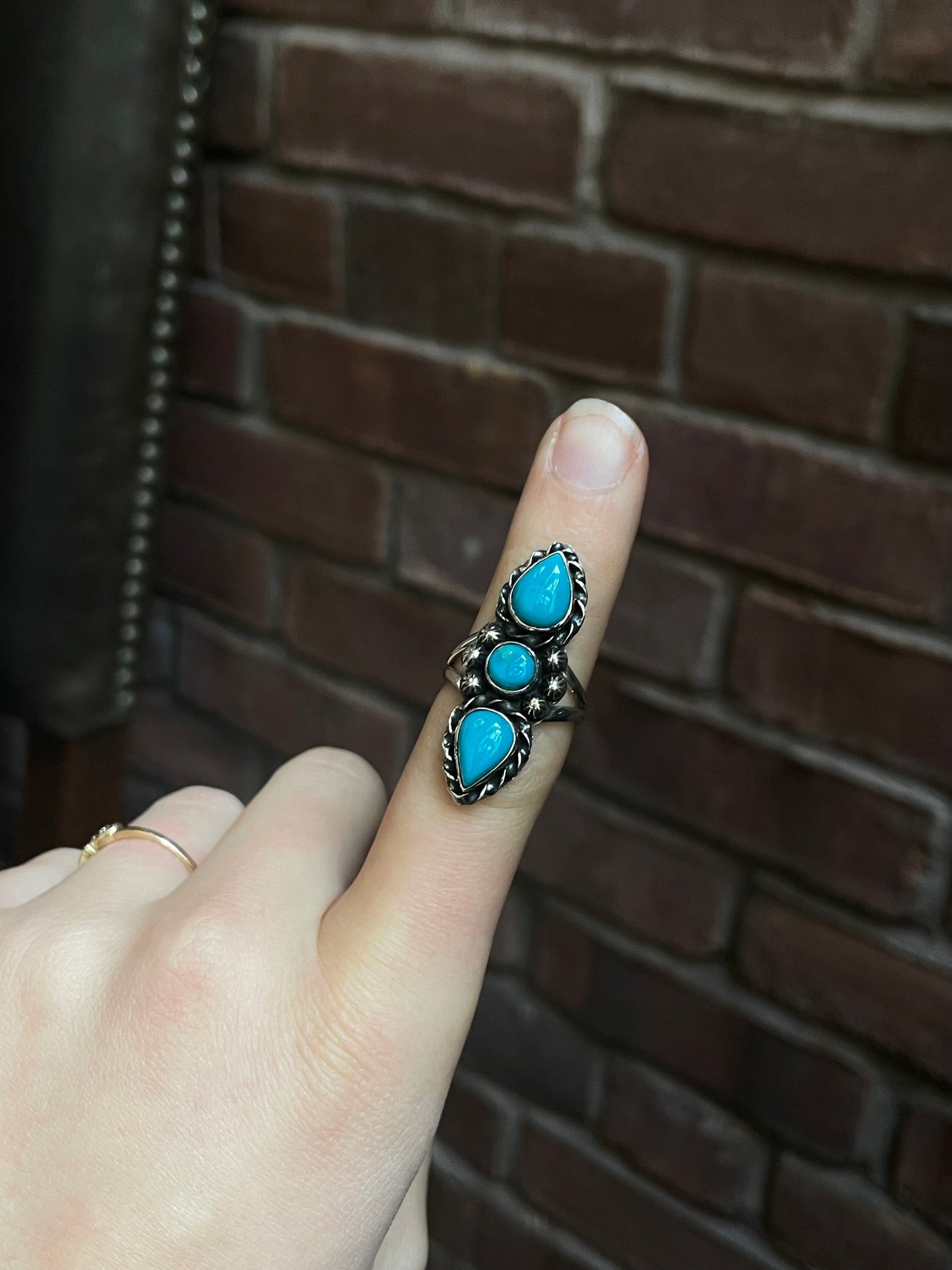 Kingman Turquoise Triple Stone Ring Size 7.5 | 925 Sterling Silver Southwest E209