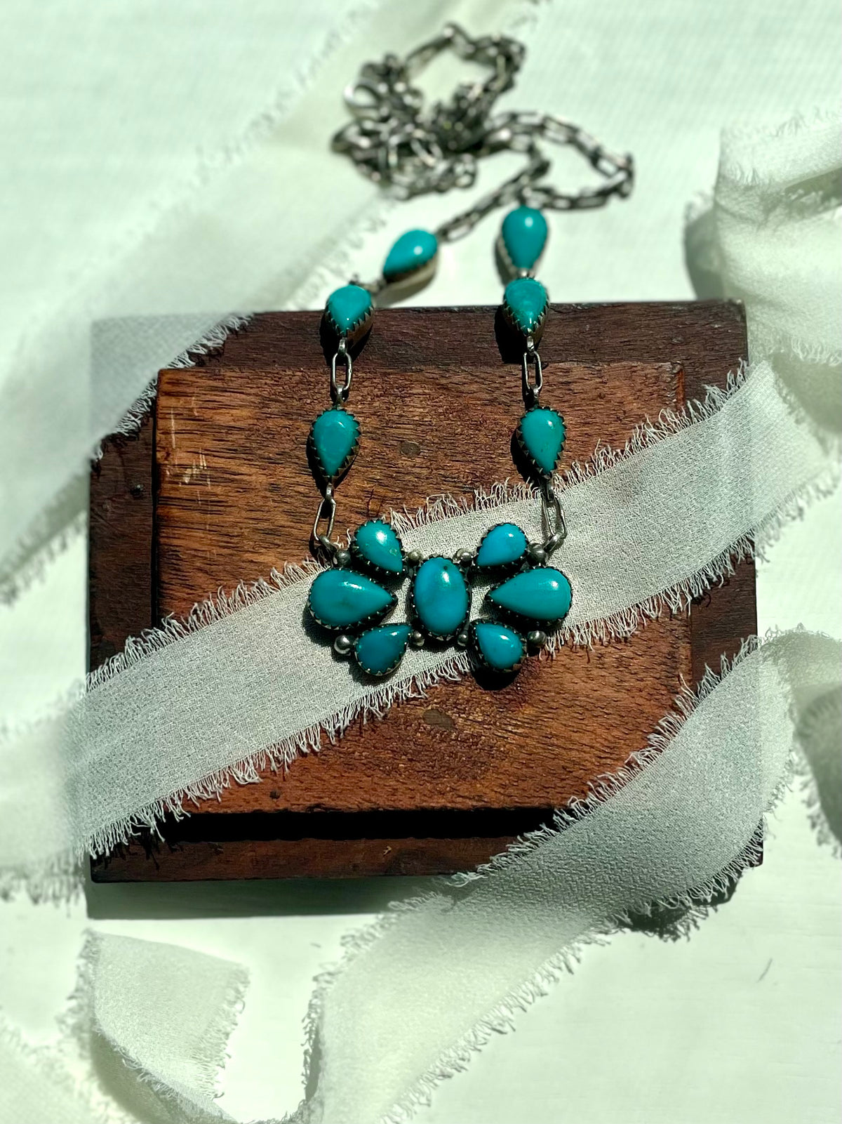 Kingman Turquoise Cluster Lariat Necklace | 925 Sterling Silver G591