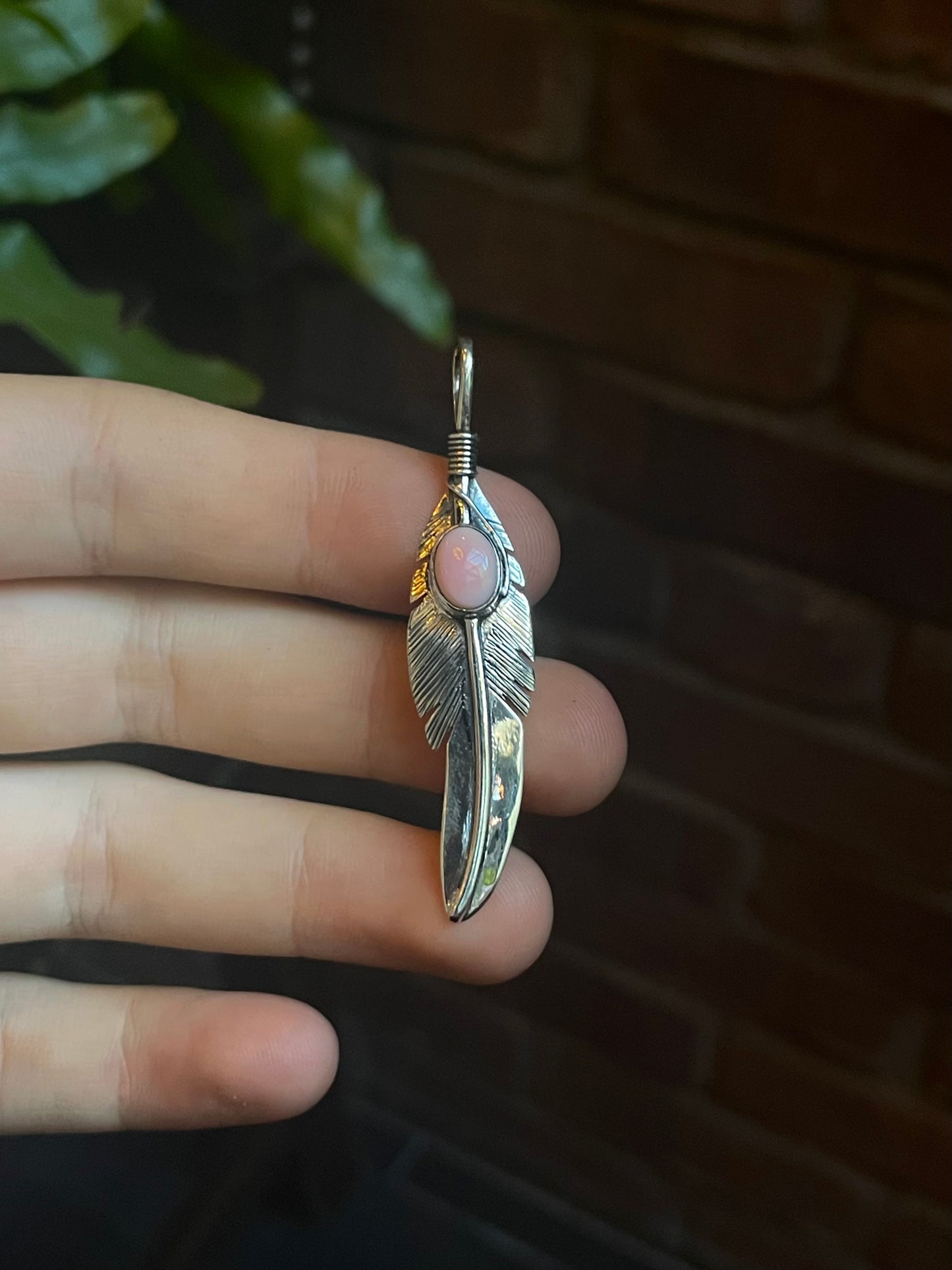 Pink Conch Feather Pendant | 925 Sterling Silver C905