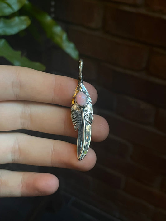 Pink Conch Feather Pendant | 925 Sterling Silver C905