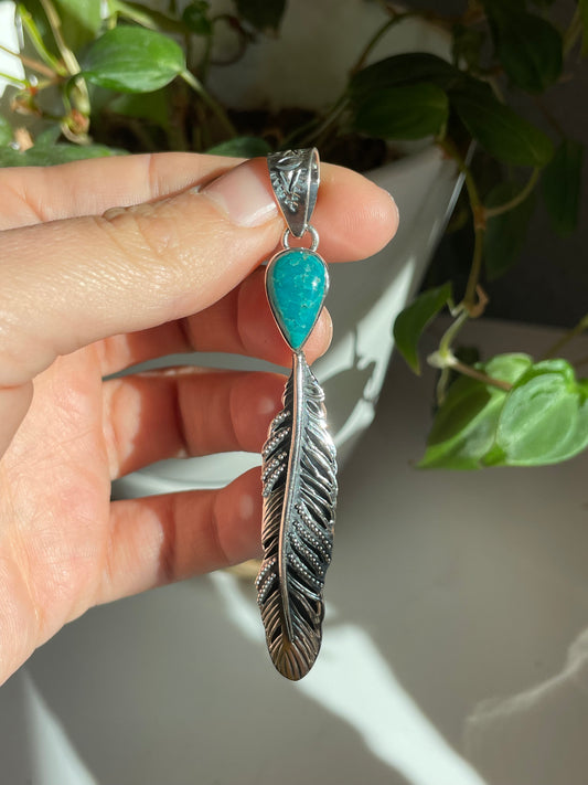 Turquoise Feather Pendant | Sterling Silver 925 B769