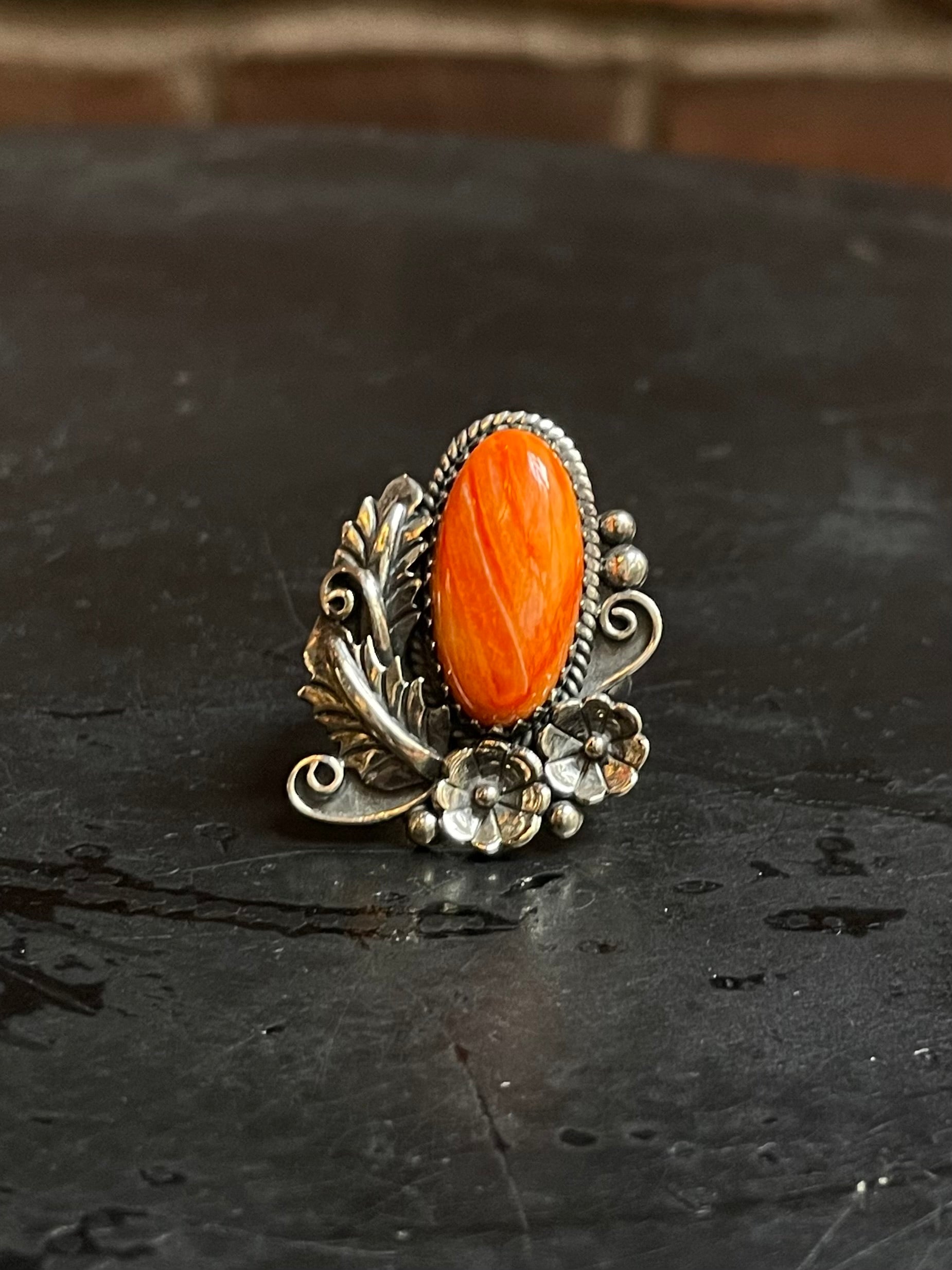 Spiny Oyster Floral Ring Size 6 | 925 Sterling Silver Southwest E168