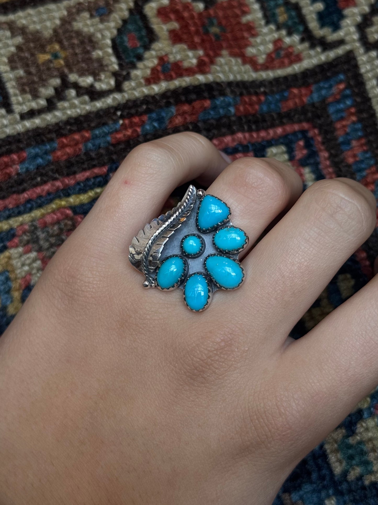 Kingman Turquoise Feather Ring | Sterling Silver | Size 7 | C139
