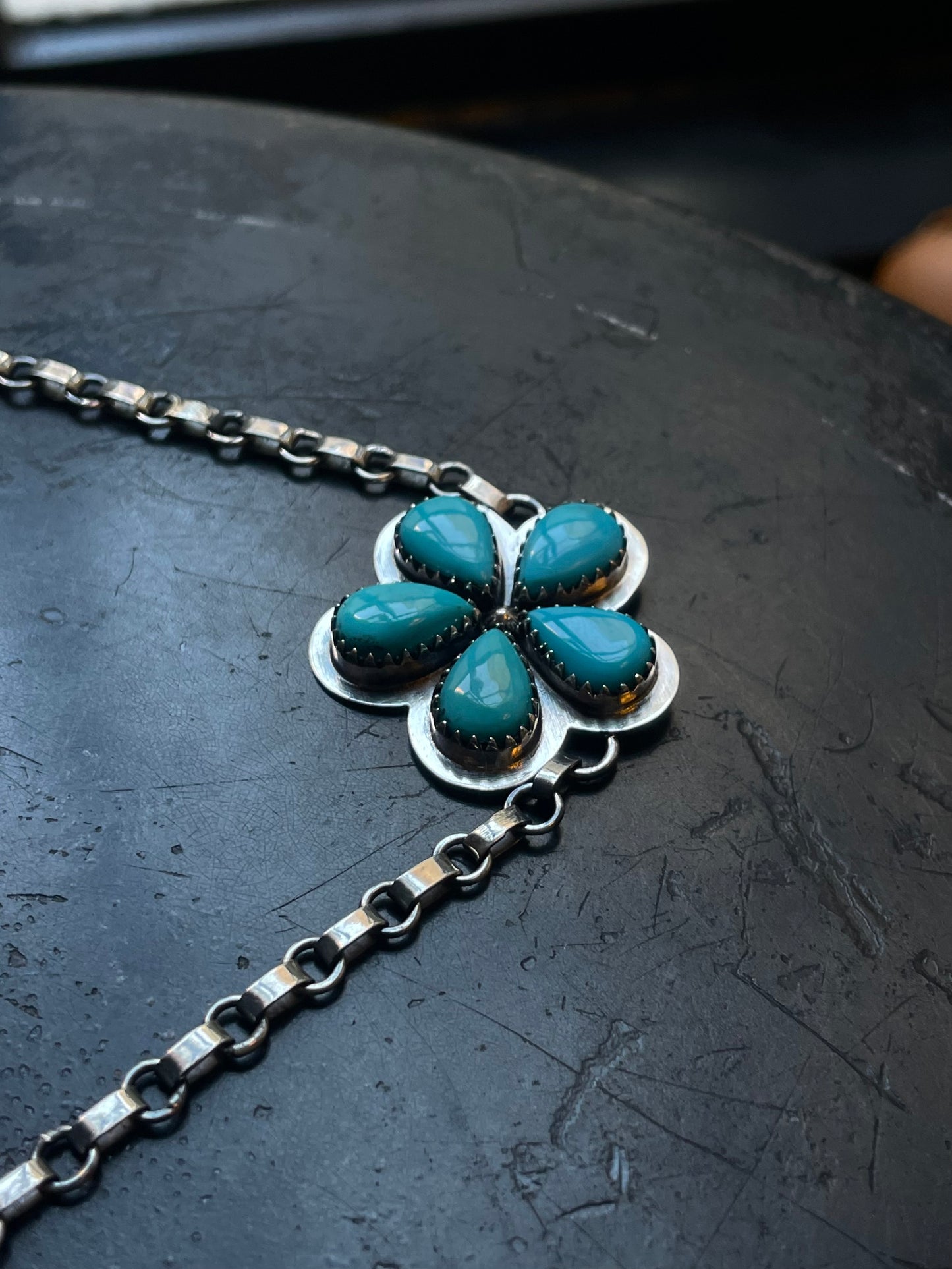Kingman Turquoise Flower Necklace | 925 Sterling Silver E606