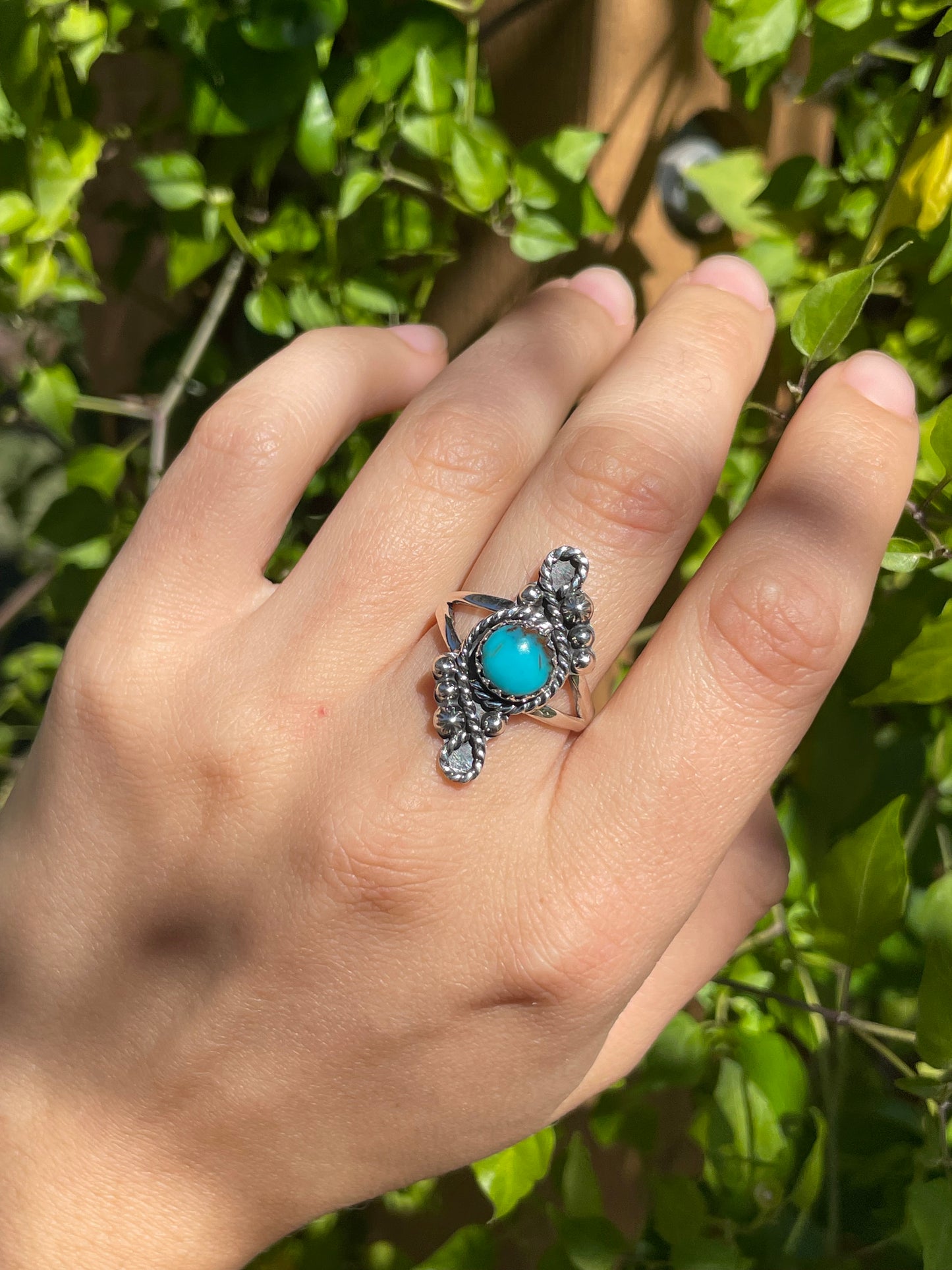 Turquoise Rope Floral Design Ring | 925 Sterling Silver | Size 8.75 B283