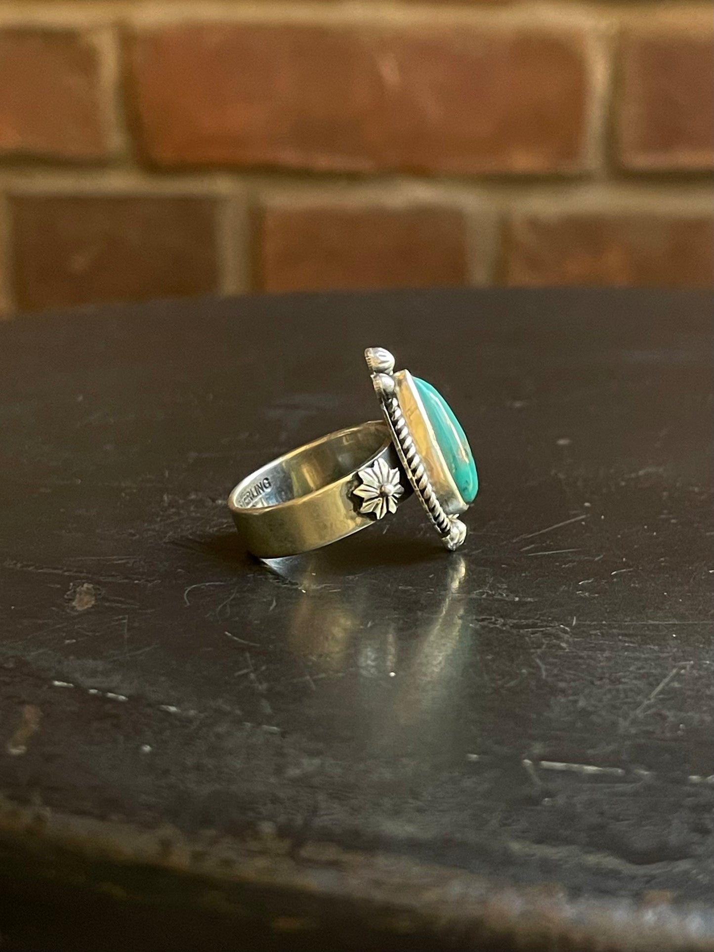 Turquoise Tear Drop Ring Size 7 | Sterling Silver E874