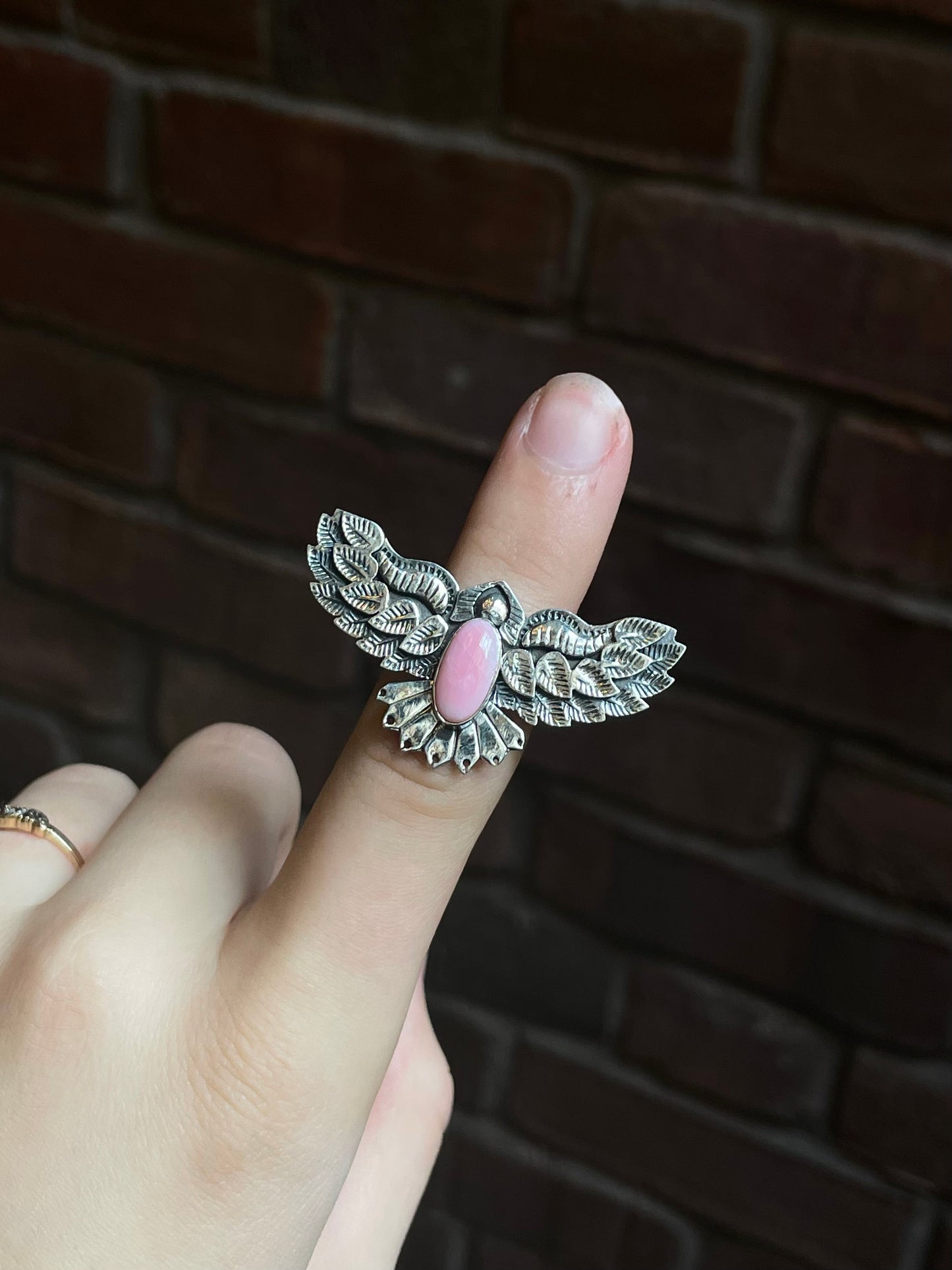 Pink Conch Bird Ring | Sterling Silver | Handmade Size 6 C936