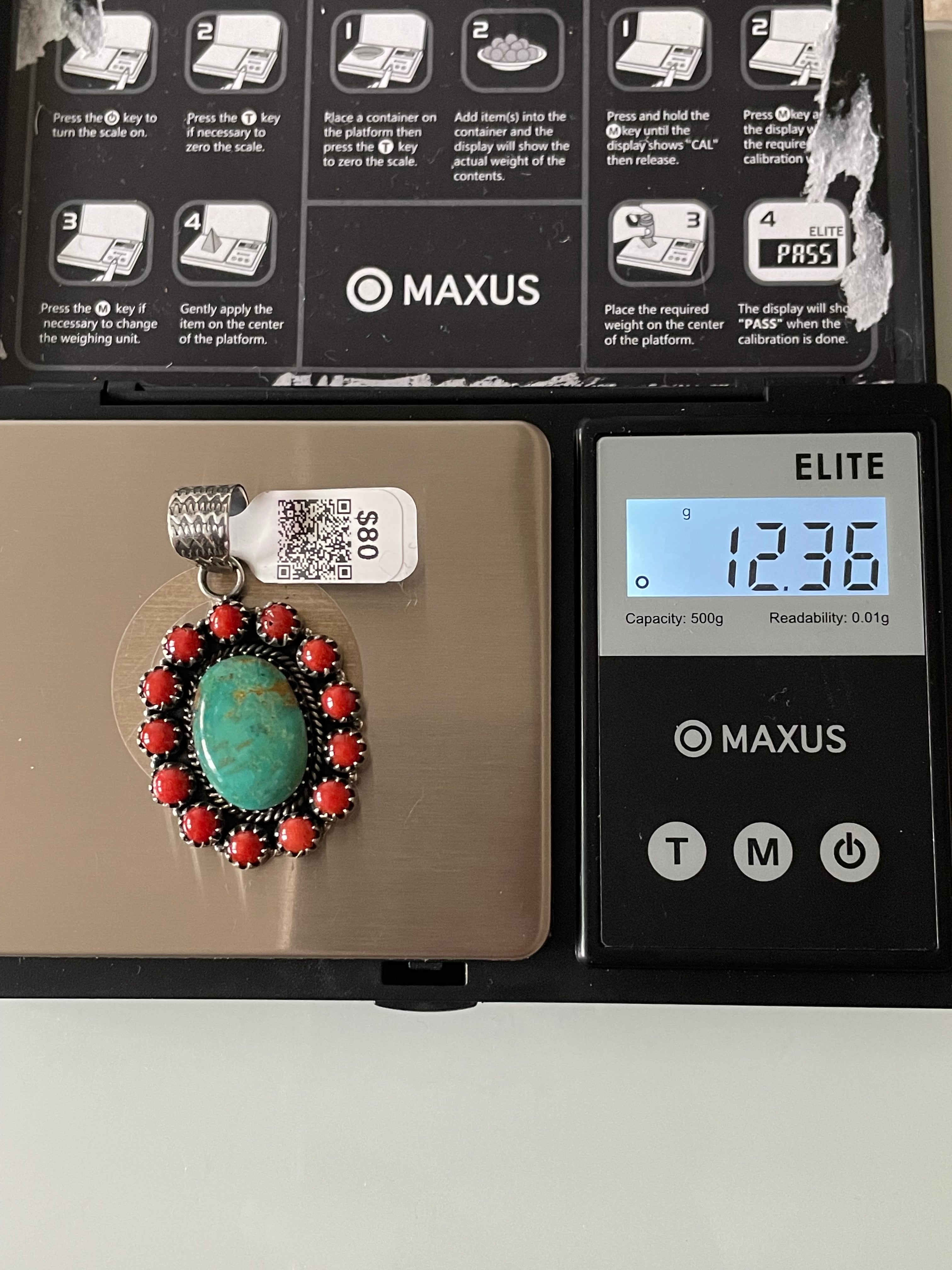 Kingman Turquoise Coral Cluster Pendant | Sterling Silver | A523