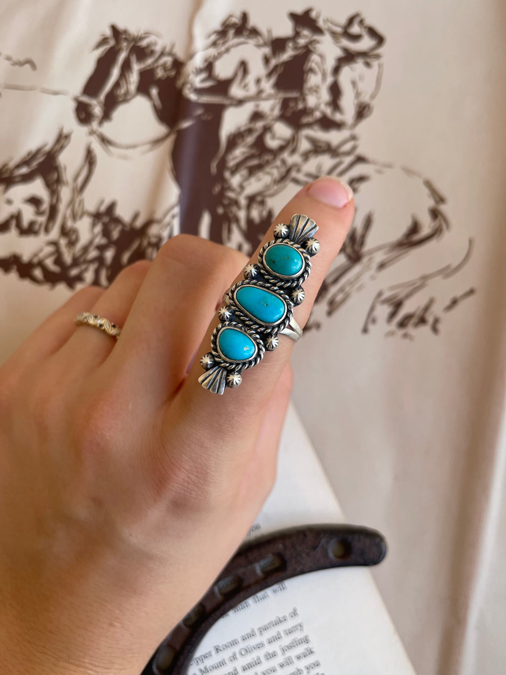 Triple Turquoise Statement Ring | 925 Sterling Silver Size 8.75 G815