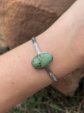 Green Turquoise Oval Cuff Bracelet | Sterling Silver 925 | B517