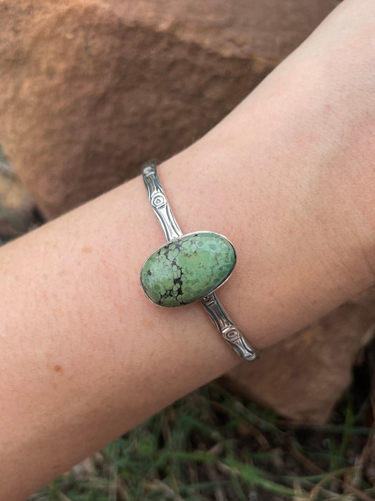 Green Turquoise Oval Cuff Bracelet | Sterling Silver 925 | B517