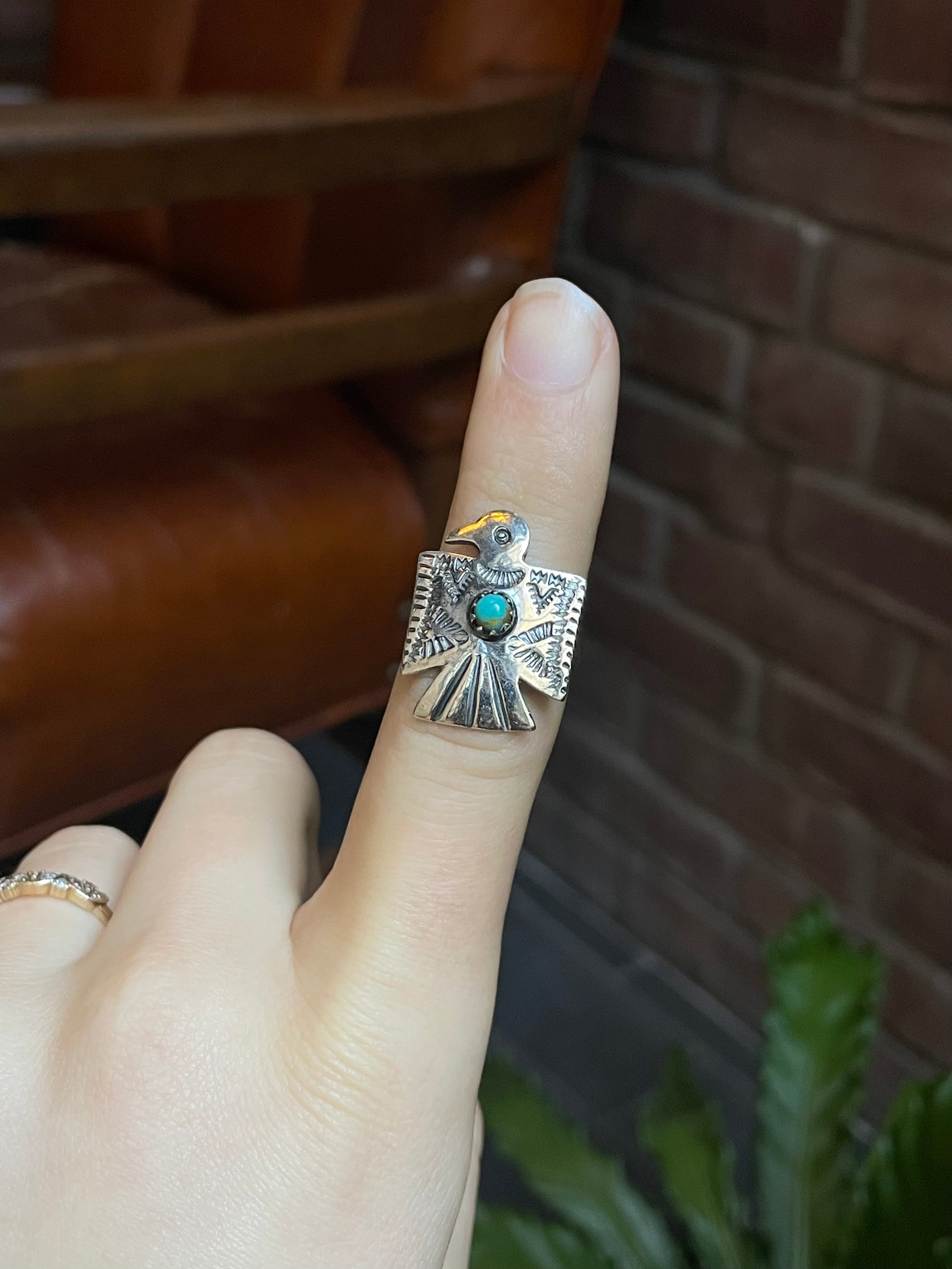 Turquoise Thunderbird Ring | 925 Sterling Silver Size 7 E471