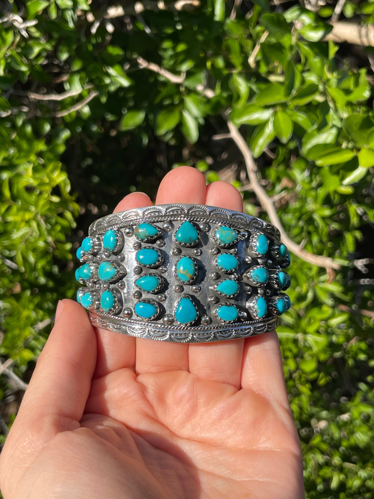 Turquoise Cluster Cuff Bracelet | Sterling Silver 925 B723