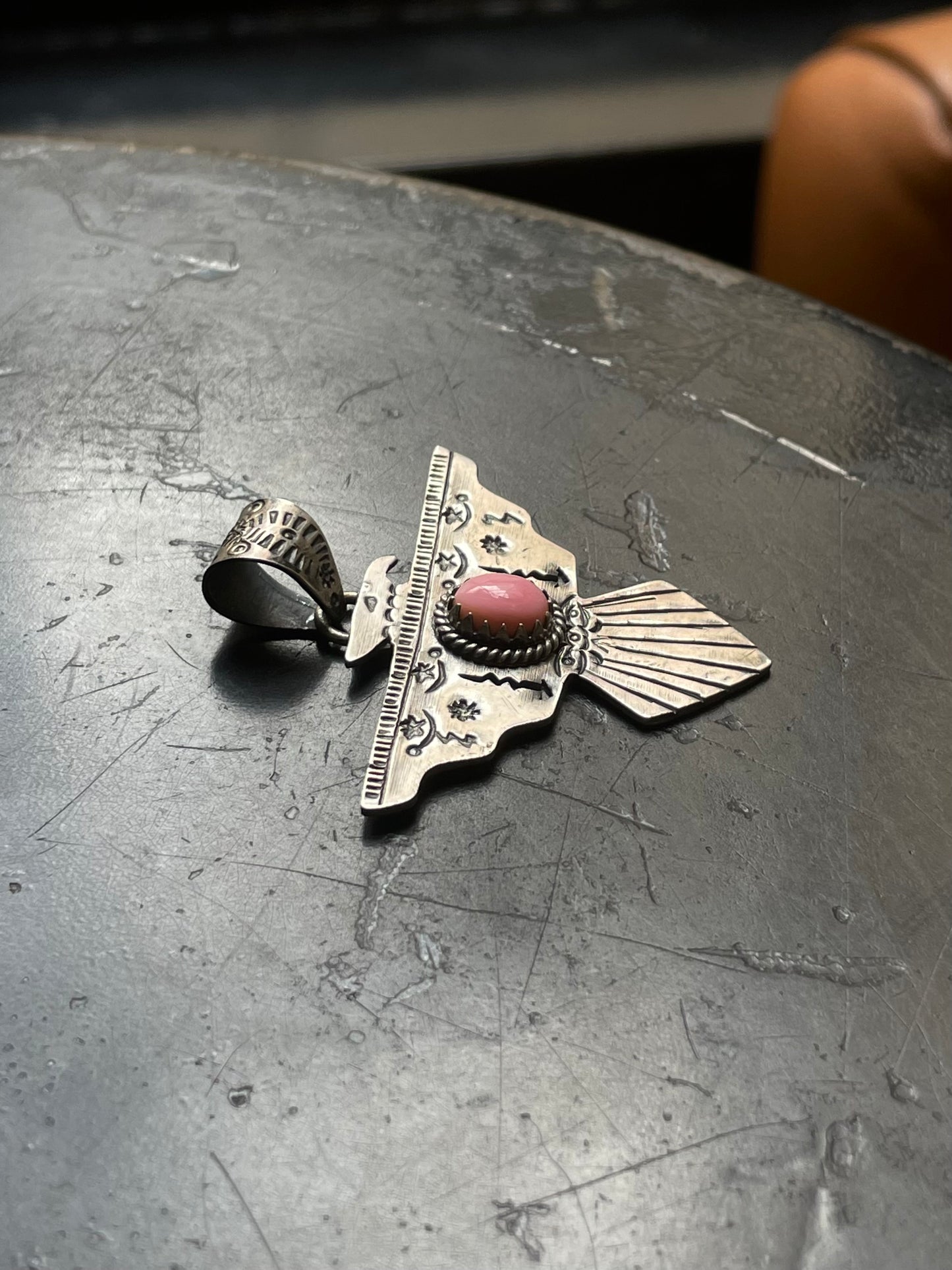 Pink Conch Thunderbird Pendant | 925 Sterling Silver E503