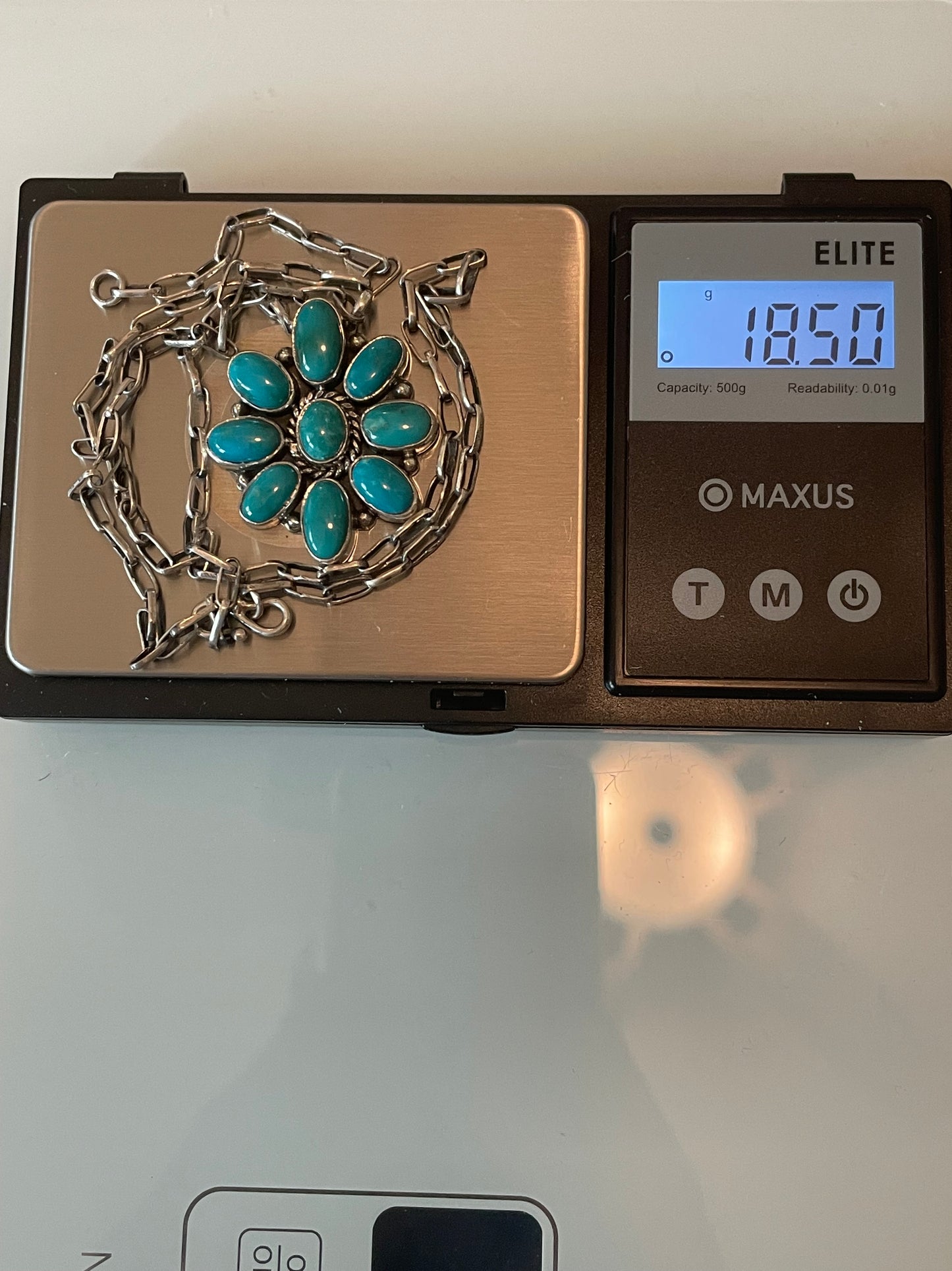 Kingman Turquoise Cluster Necklace | Sterling Silver E940