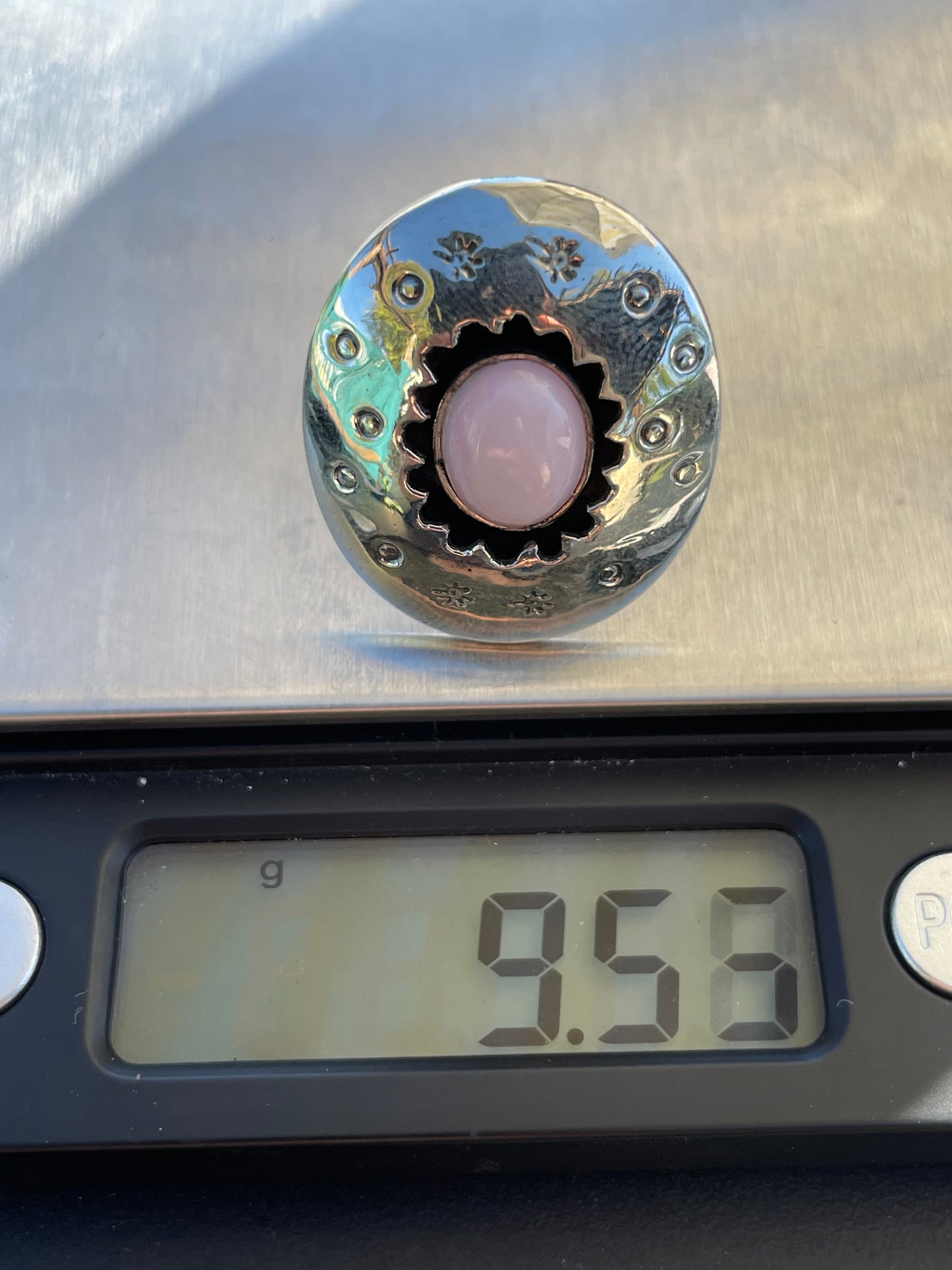 Pink Conch Shadow Box Ring | 925 Sterling Silver | Size 9 B363