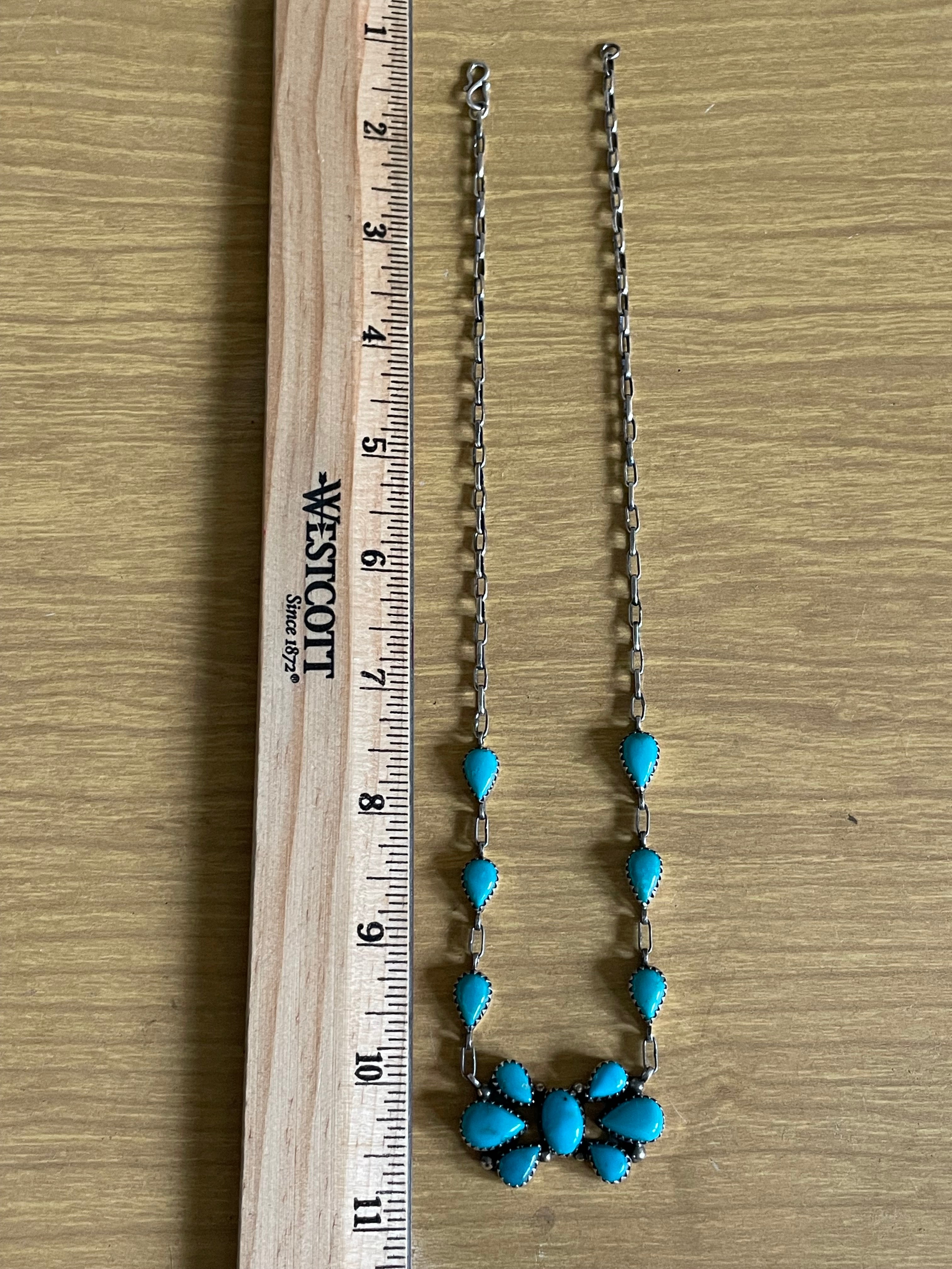 Kingman Turquoise Cluster Lariat Necklace | 925 Sterling Silver G591