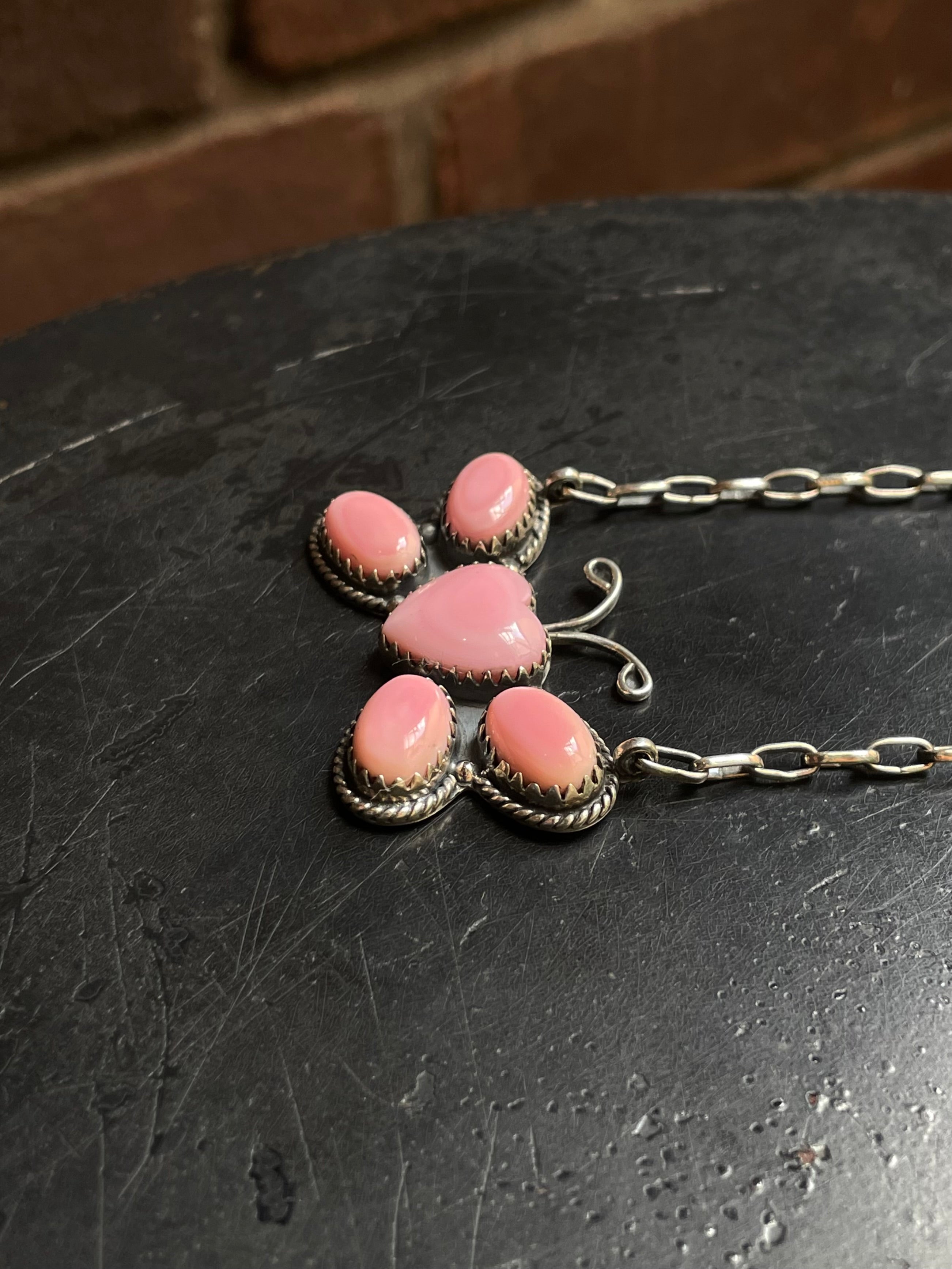 Pink Conch Butterfly Heart Necklace | 925 Sterling Silver E972