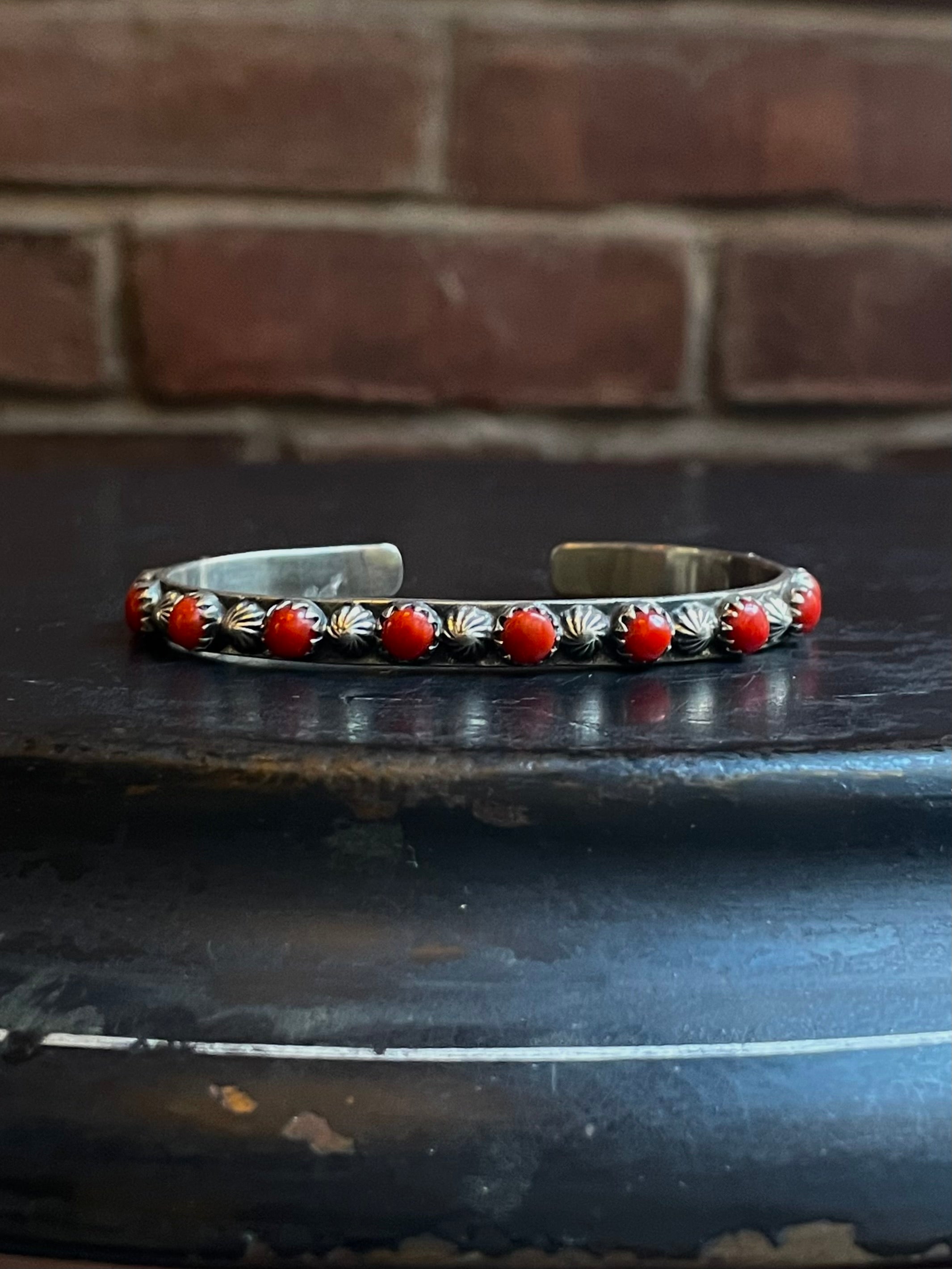 Red Coral Row Cuff | 925 Sterling Silver E499