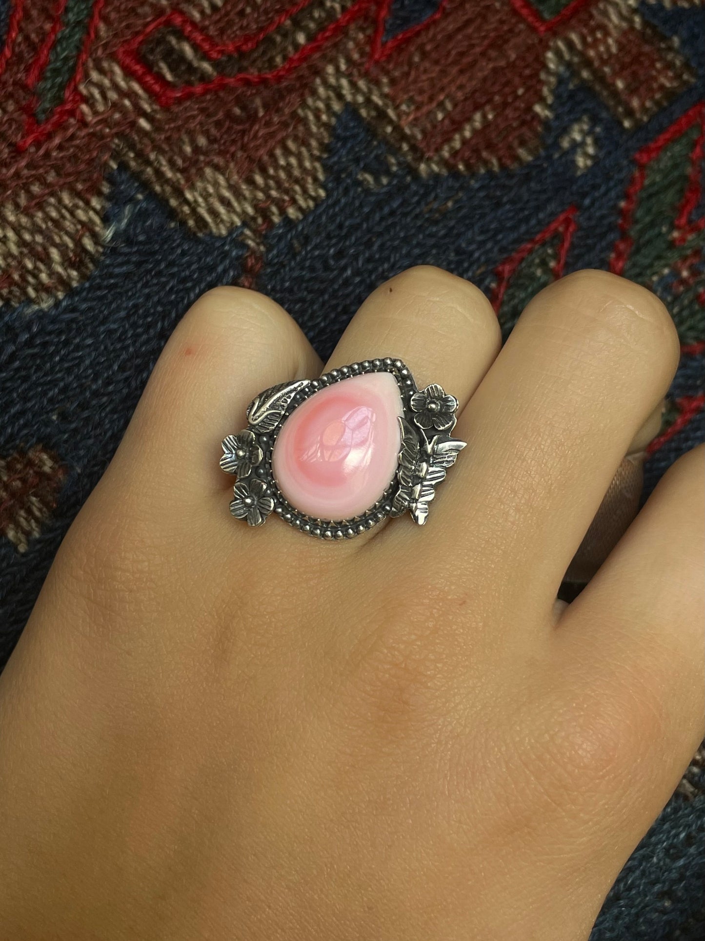 Pink Conch Floral Ring Size 7 | 925 Sterling Silver G101