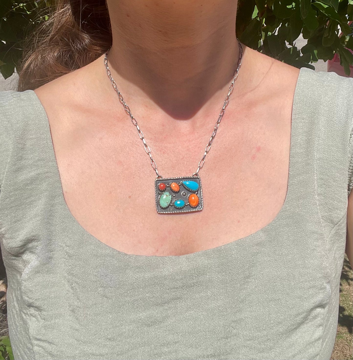 Multi Stone Rectangle Necklace | 925 Sterling Silver D136