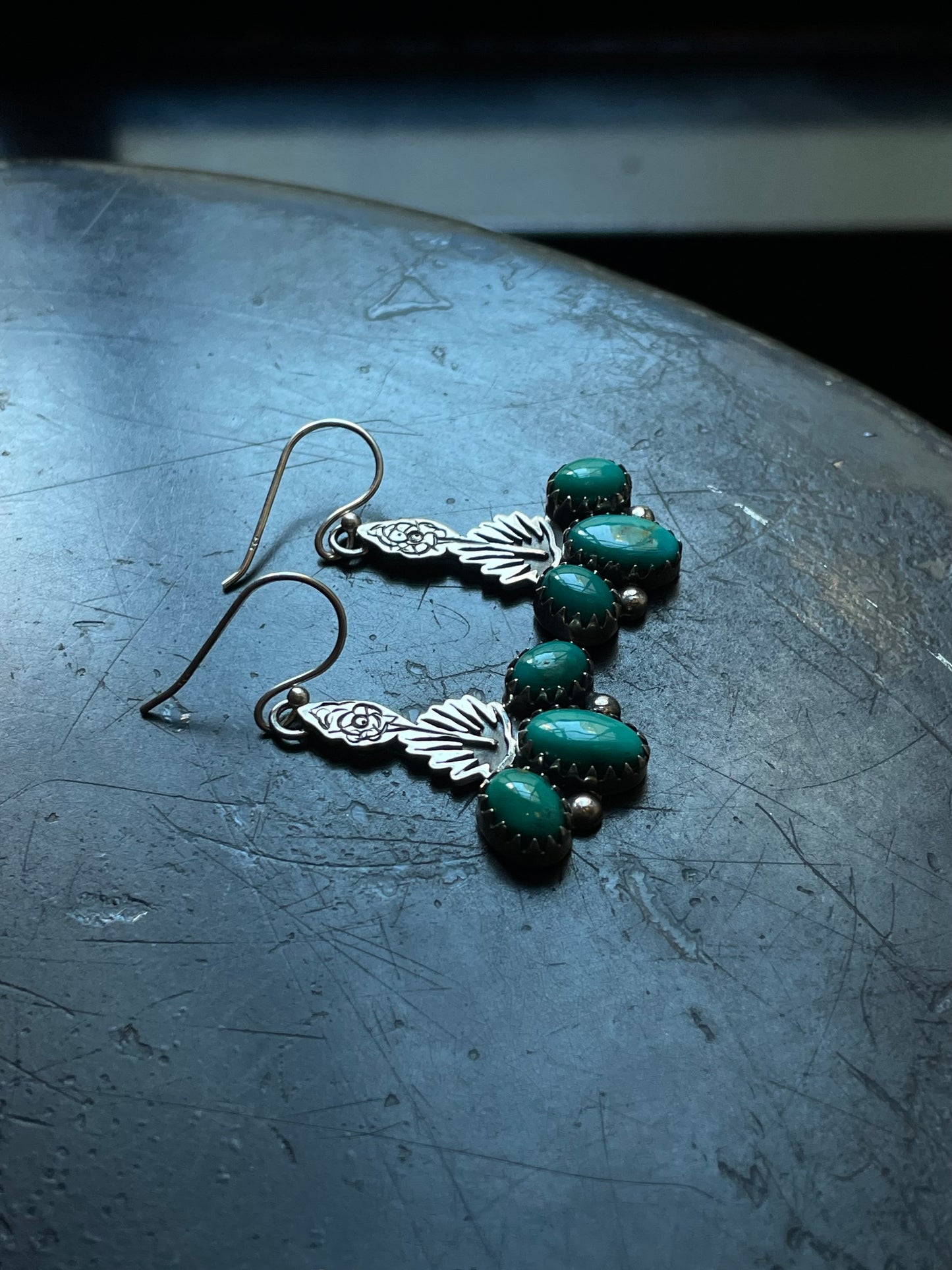 Kingman Turquoise Triple Stone Dangle Earrings | Sterling Silver E948
