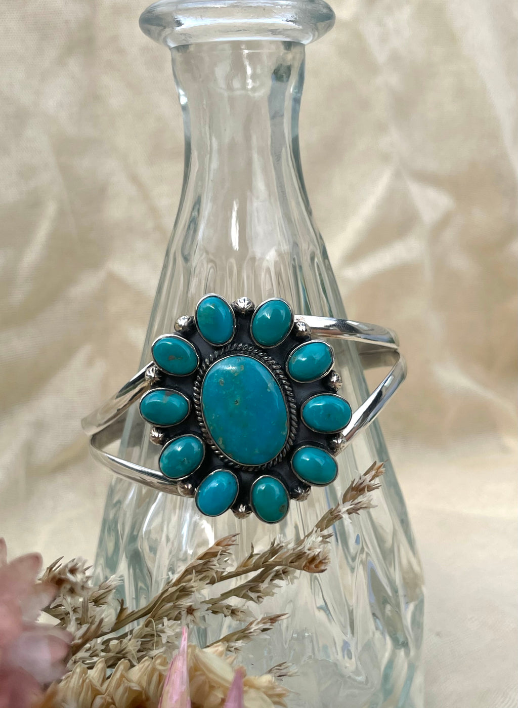Turquoise Cluster Cuff Bracelet | 925 Sterling Silver D275
