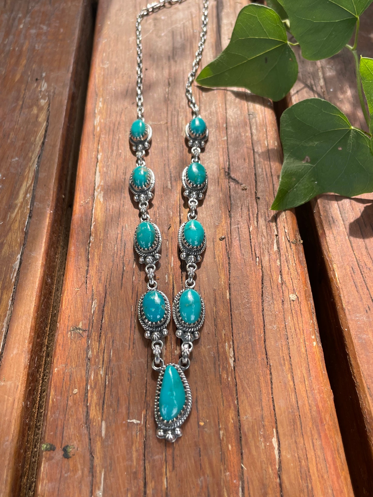 Turquoise Oval & Teardrop Lariat Necklace | Sterling Silver B540