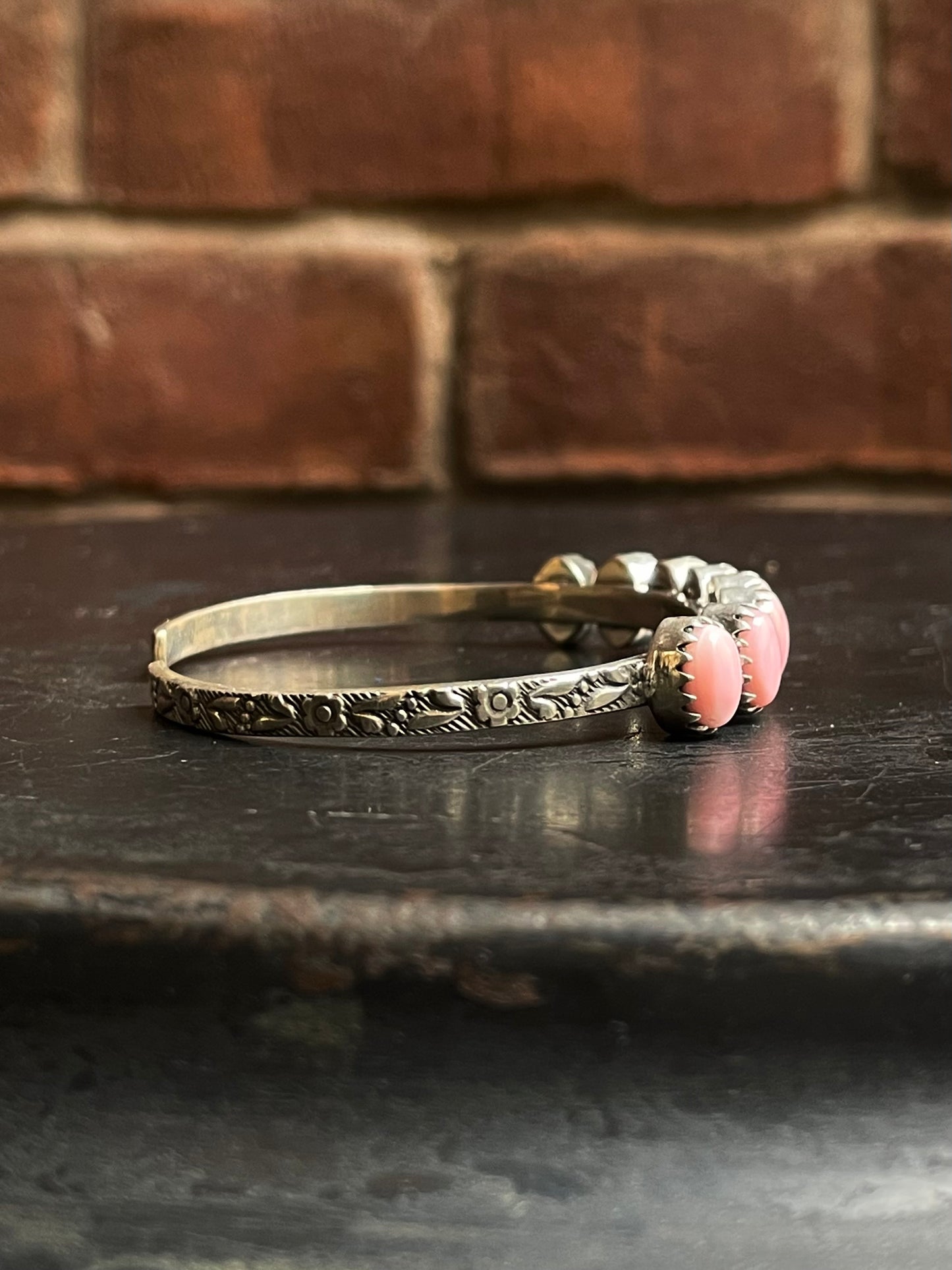Pink Conch Multi Stone Cuff Bracelet | 925 Sterling Silver E964