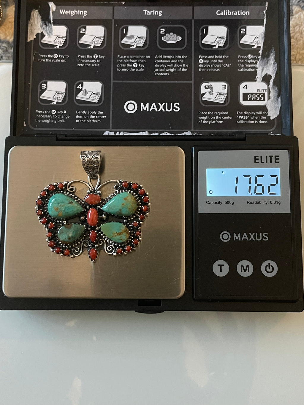 Turquoise Coral Butterfly Pendant | 925 Sterling Silver E526