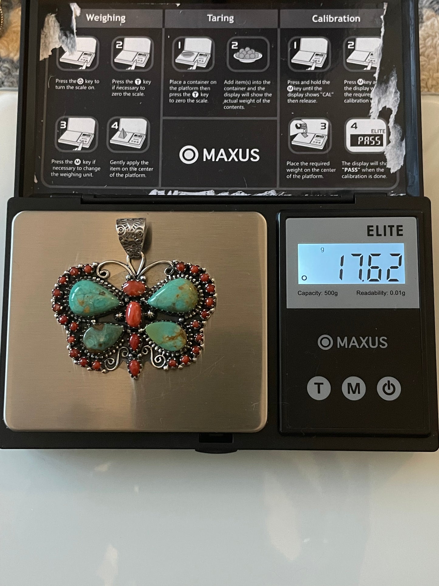 Turquoise Coral Butterfly Pendant | 925 Sterling Silver E526