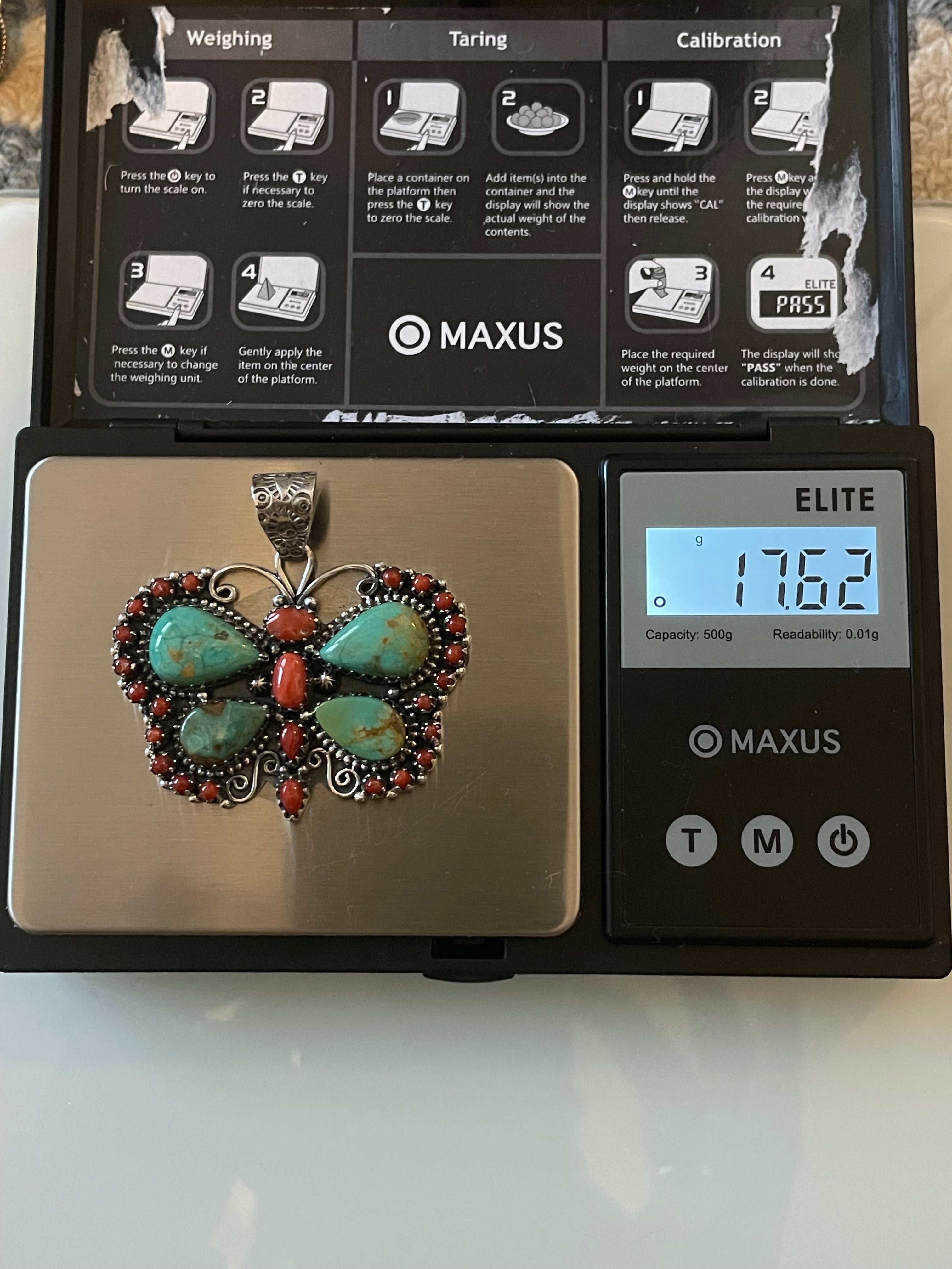 Turquoise Coral Butterfly Pendant | 925 Sterling Silver E526