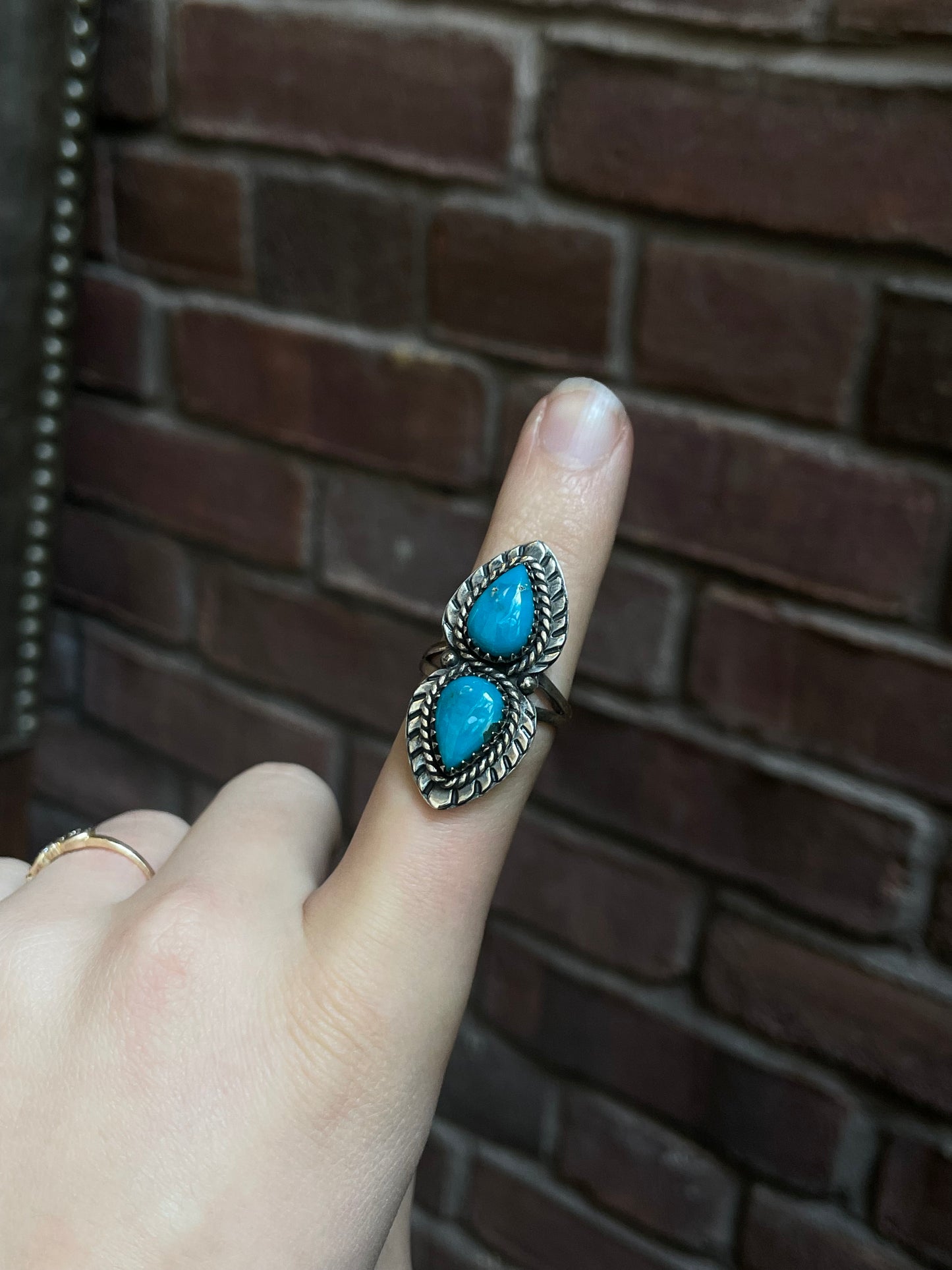 Kingman Turquoise Double Stone Ring Size 8.5 | 925 Sterling Silver Southwest E206