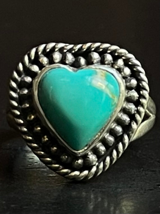 Kingman Turquoise Heart Ring | Sterling Silver | Size 6 G382