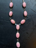 Pink Conch Lariat Necklace | Teardrop Station Drop | 925 Silver E567