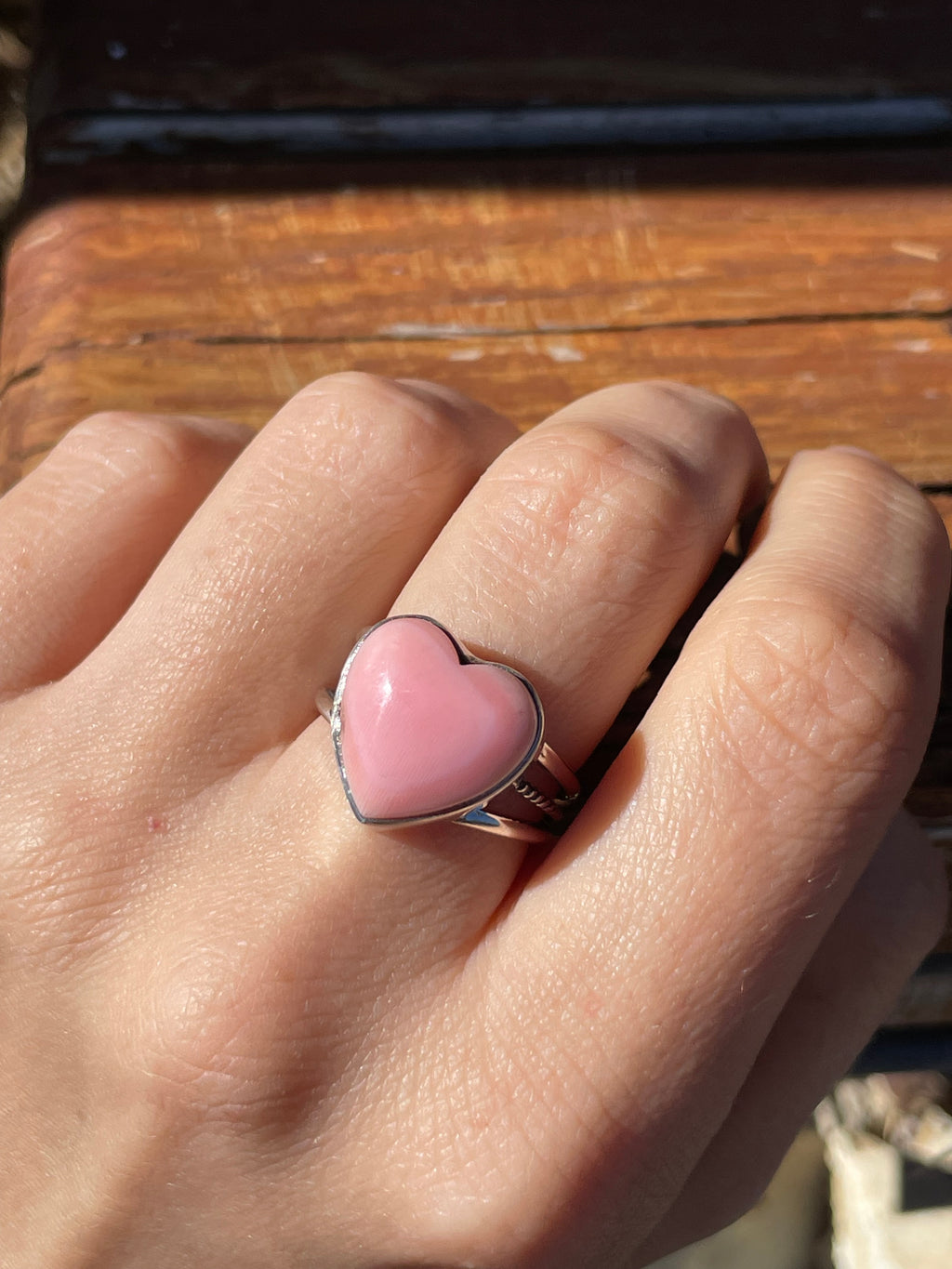 Pink Conch Heart Ring Size 7.5 | 925 Sterling Silver B936