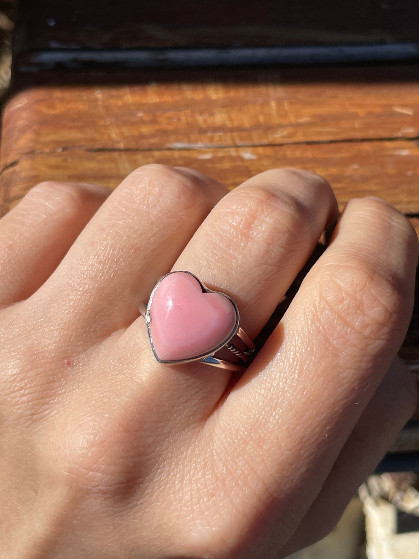 Pink Conch Heart Ring Size 7.5 | 925 Sterling Silver B936