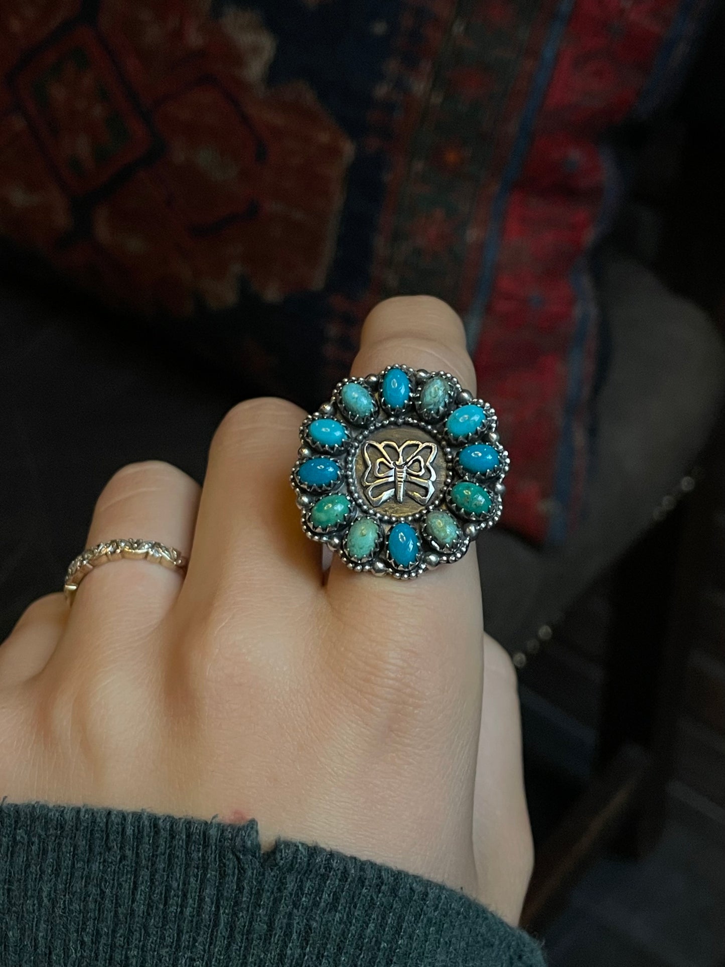 Turquoise Cluster Ring Size 7 | 925 Sterling Silver G263