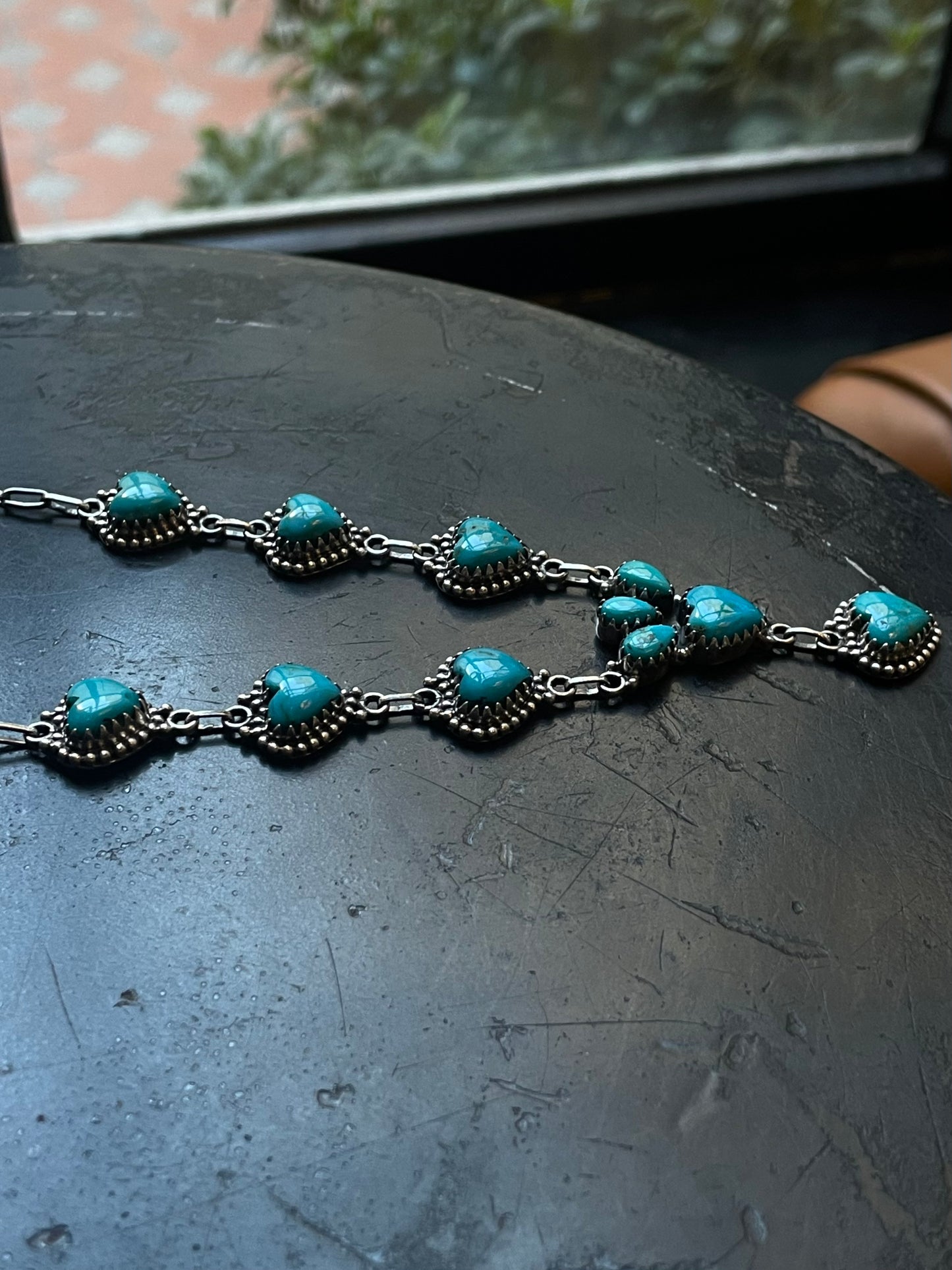 Kingman Turquoise Heart Naja Necklace | 925 Sterling Silver E619