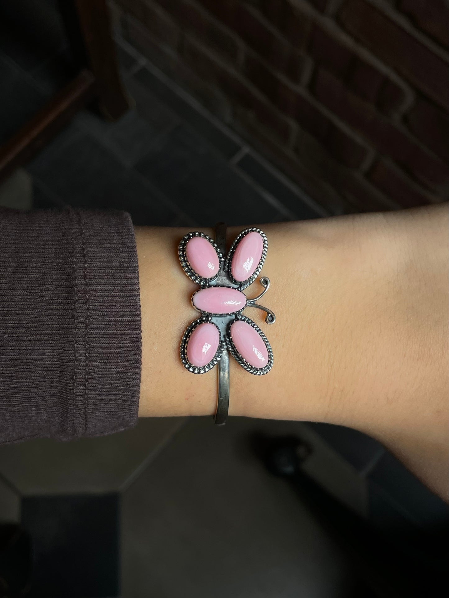 Pink Conch Butterfly Cuff Bracelet Sterling Silver 925 C997