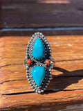Turquoise & Coral Double Stone Ring Size 7.5 | 925 Sterling Silver B941