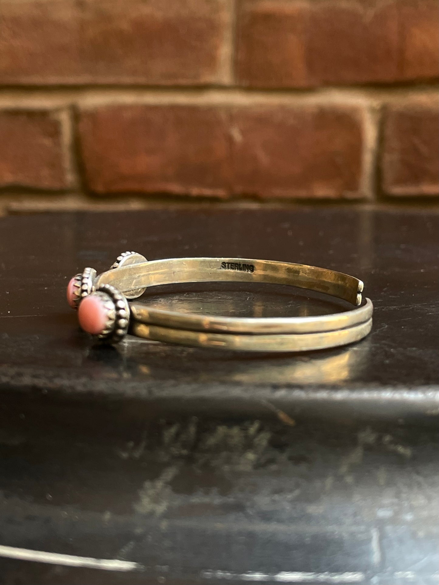 Pink Conch Triple Stone Cuff Bracelet | 925 Sterling Silver E966