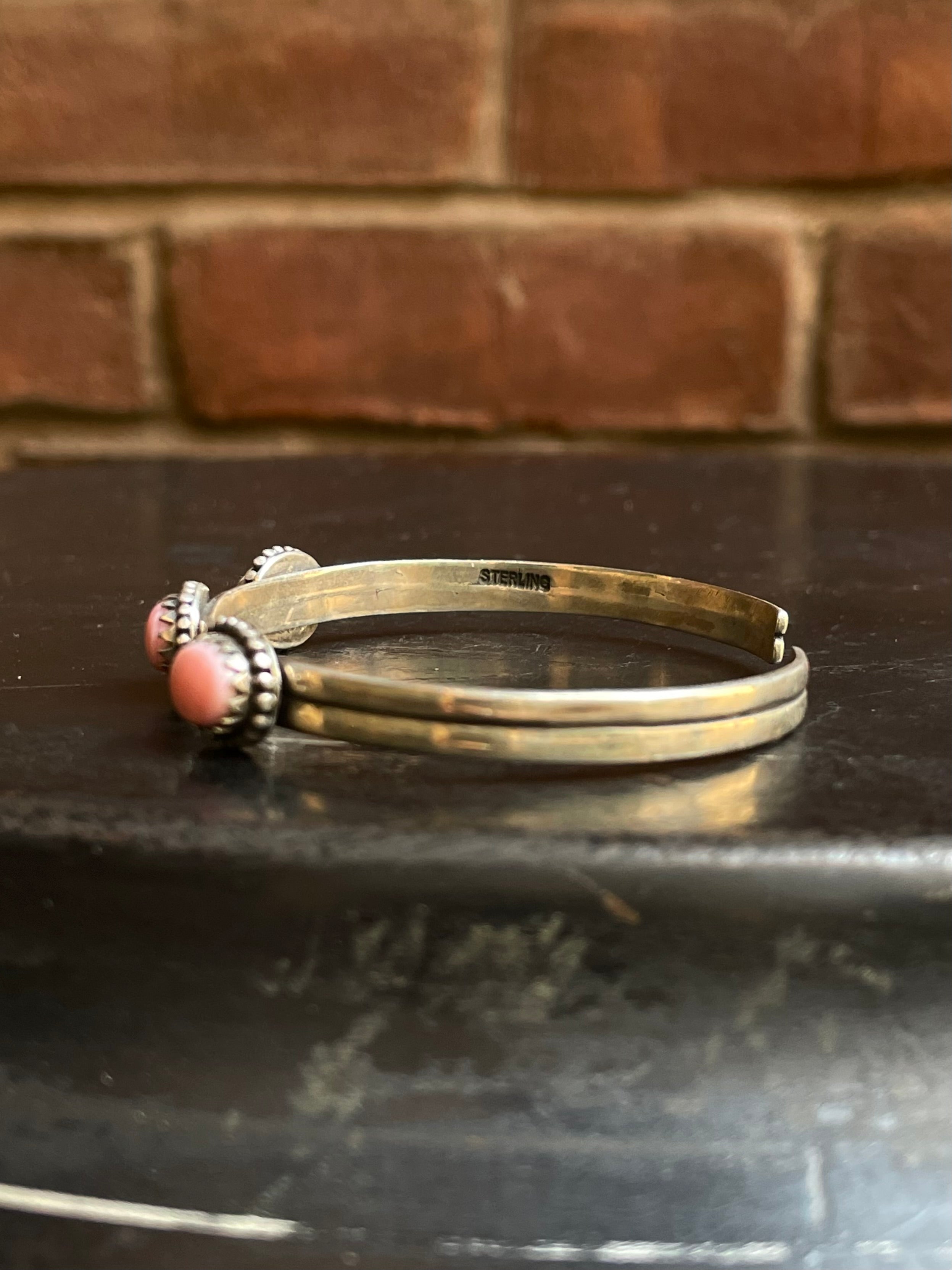 Pink Conch Triple Stone Cuff Bracelet | 925 Sterling Silver E966